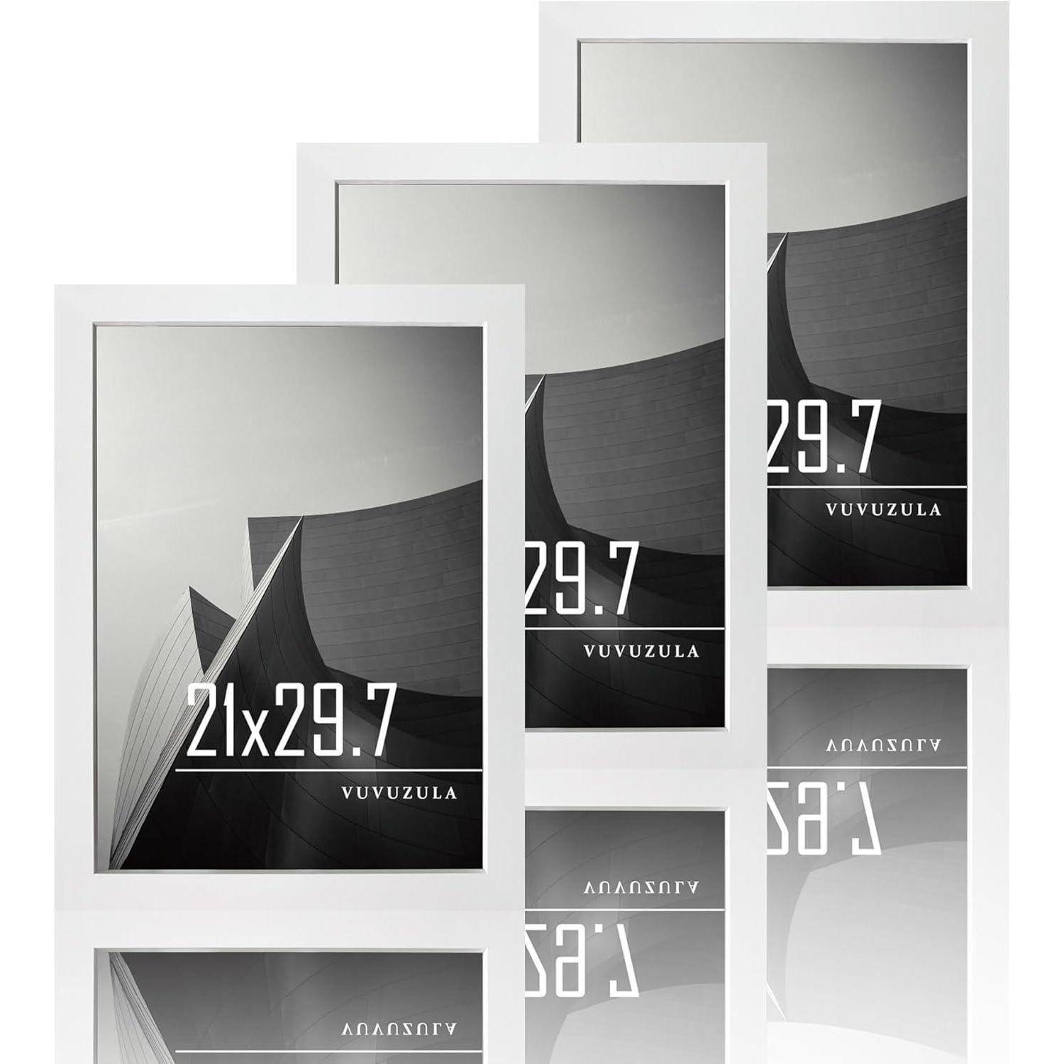 VUVUZULA Bilderrahmen A4 Weiss Holz Fotorahmen 21x30cm Holzrahmen MDF Rahmen DIN A4 für Urkunden 3er Set Weiß A4