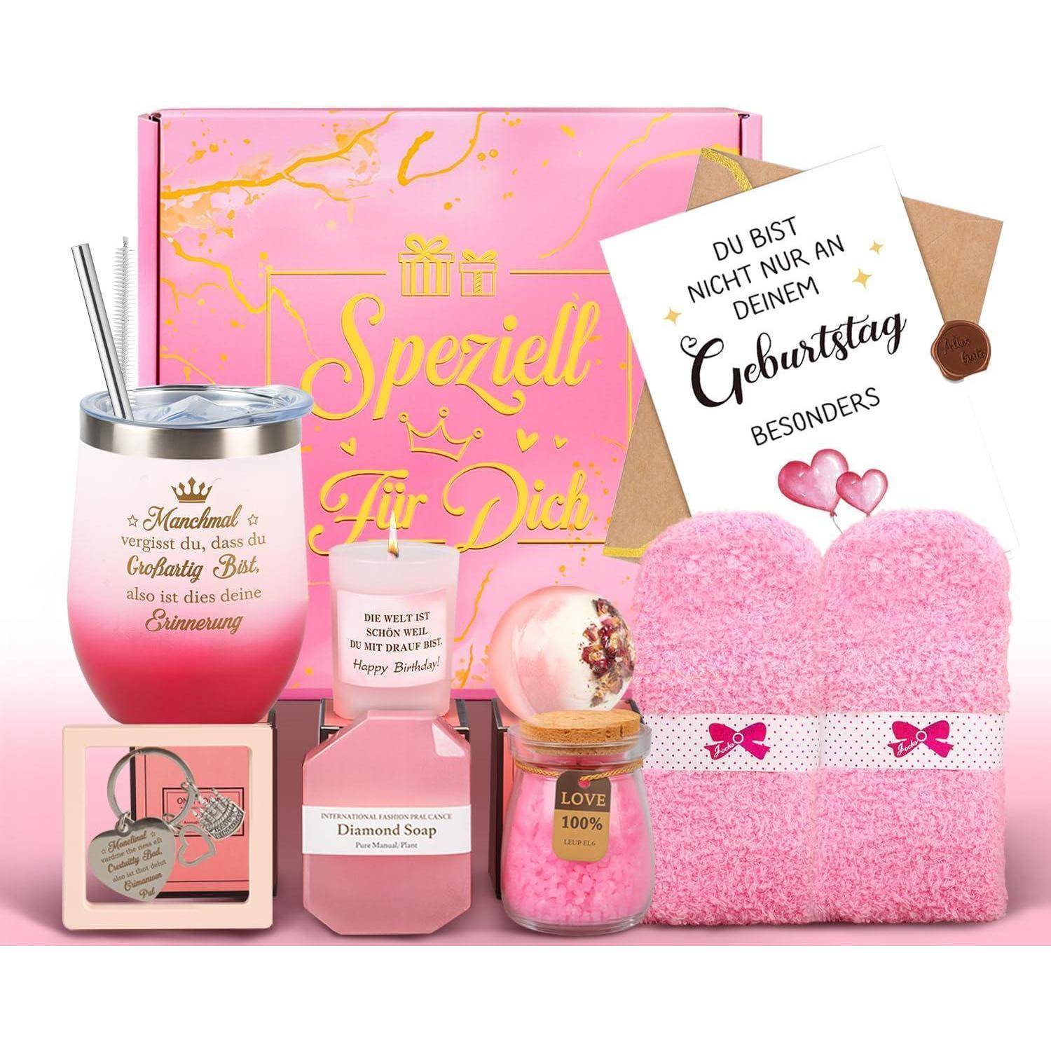Rosafarbenes Geburtstagsgeschenkset mit einer Geschenkbox mit der Aufschrift „Speziell Für Dich
