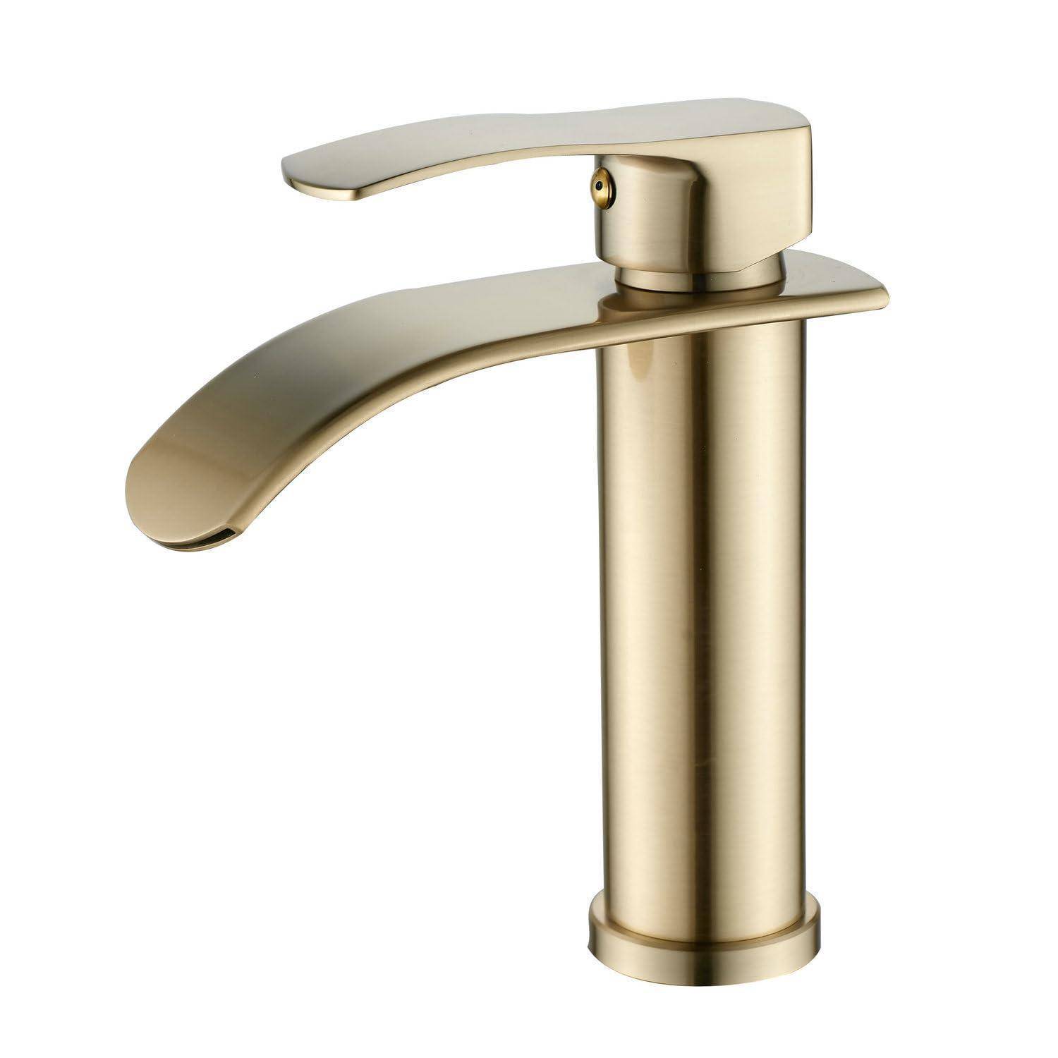 Einhebel-Badezimmerwasserhahn aus Gold auf weißem Hintergrund.