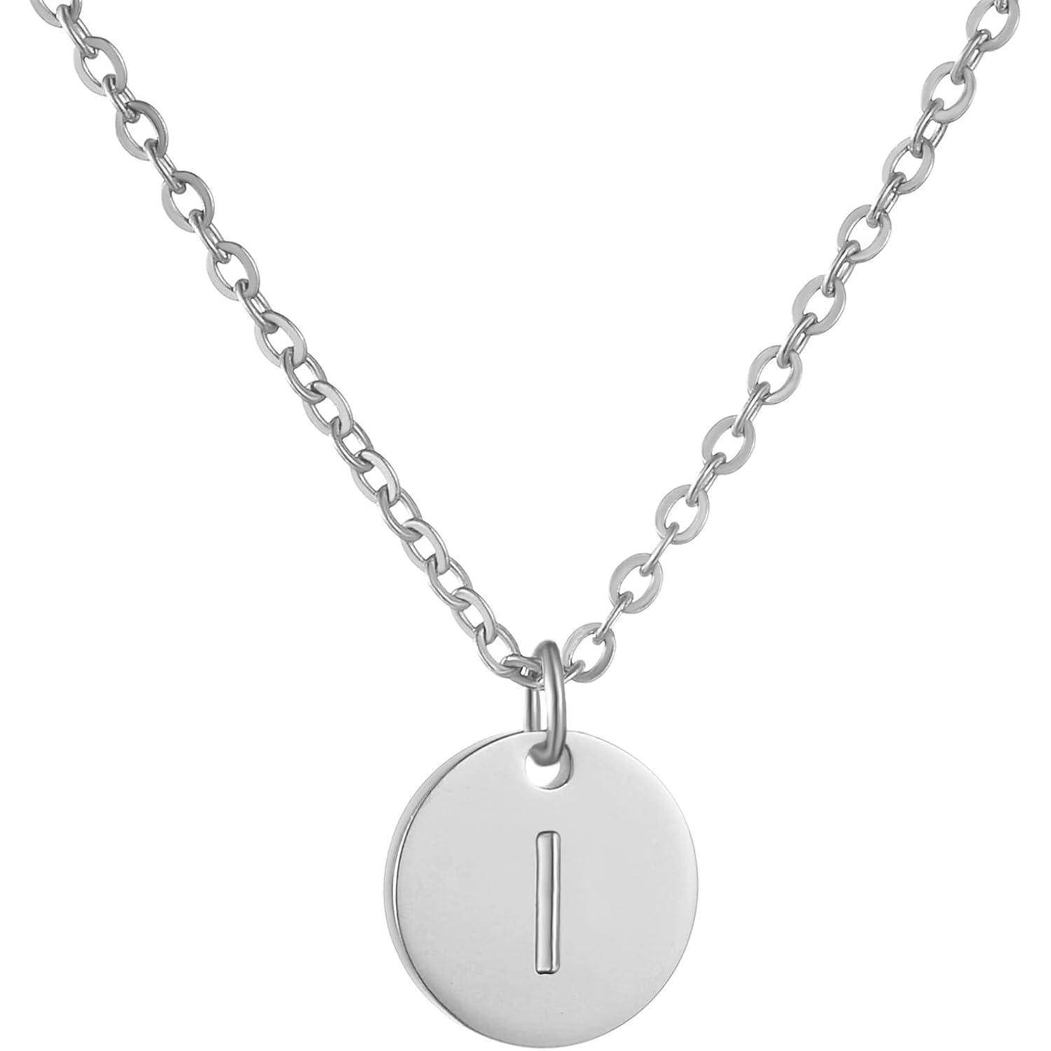 AFSTALR Damen Initialen Kette Buchstaben Anhänger Gold/Rosegold/Silber Kette mit Herzen Geburtstagsgeschenk für Mädchen Silber-I