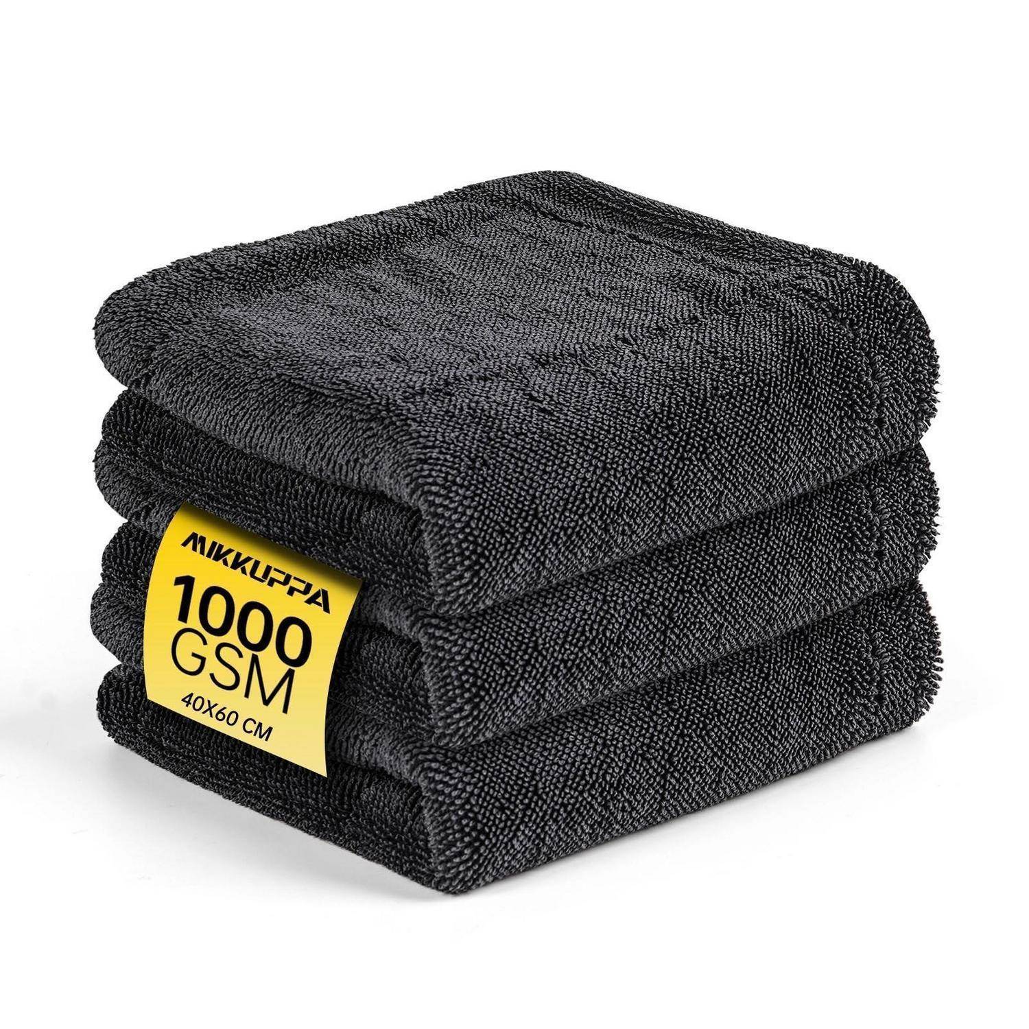 MIKKUPPA Mikrofasertuch Auto 1000 GSM, Extra Dick Und Extrem Saugstark, Beidseitig Verwendbar, Fusselfrei Und Lackschonend, 40x60 cm, 3er Set