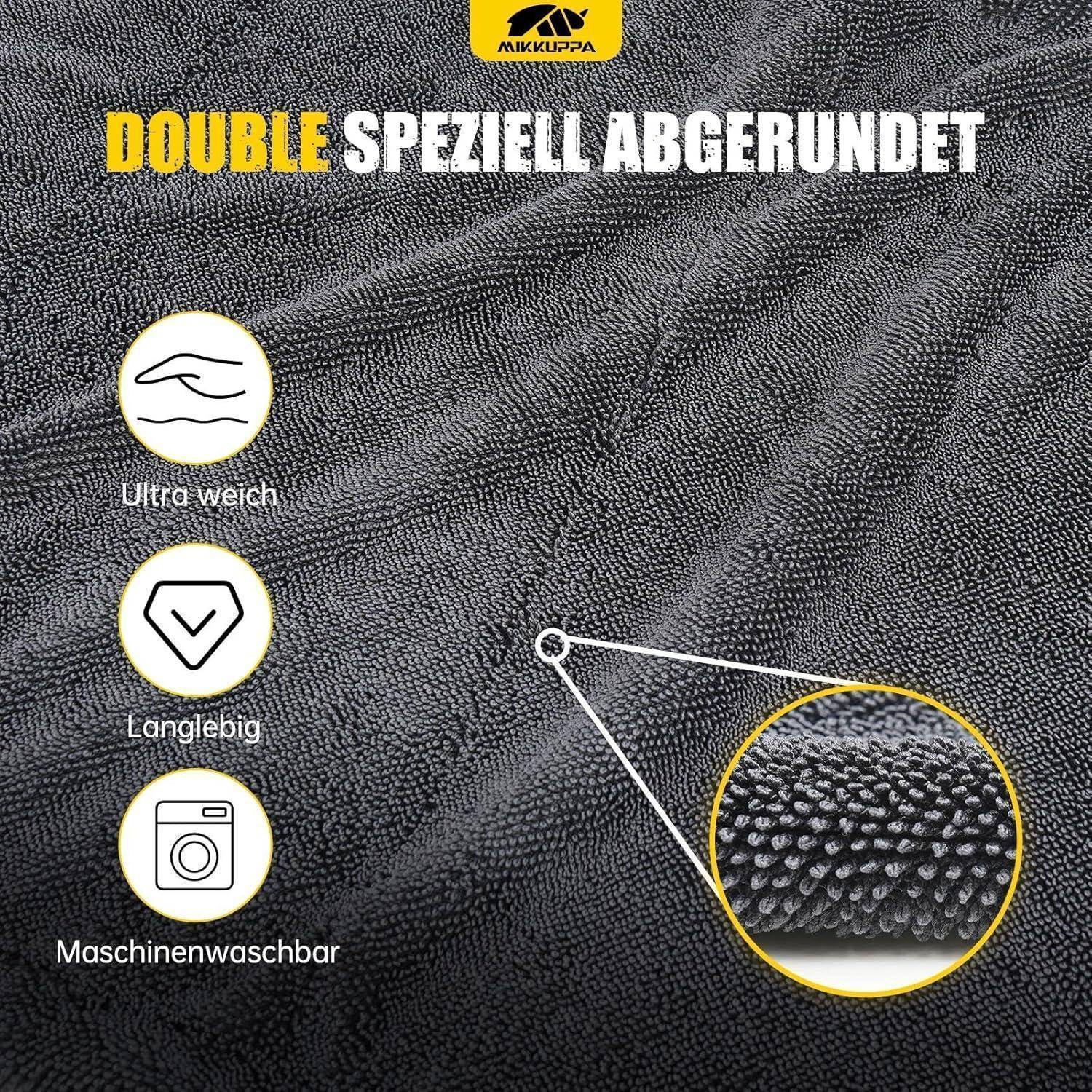MIKKUPPA Mikrofasertuch Auto 1000 GSM, Extra Dick Und Extrem Saugstark, Beidseitig Verwendbar, Fusselfrei Und Lackschonend, 40x60 cm, 3er Set