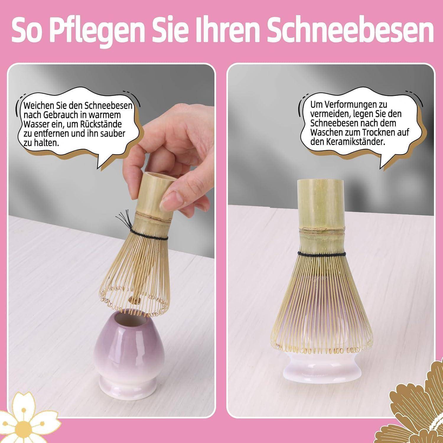 Matcha-Set, Matcha Set Violett, Matcha-Schüssel mit Ausgießer, Matcha-Rührer und Ständer, Matcha-Löffel, Matcha Tee Set Violett für Teeliebhaber