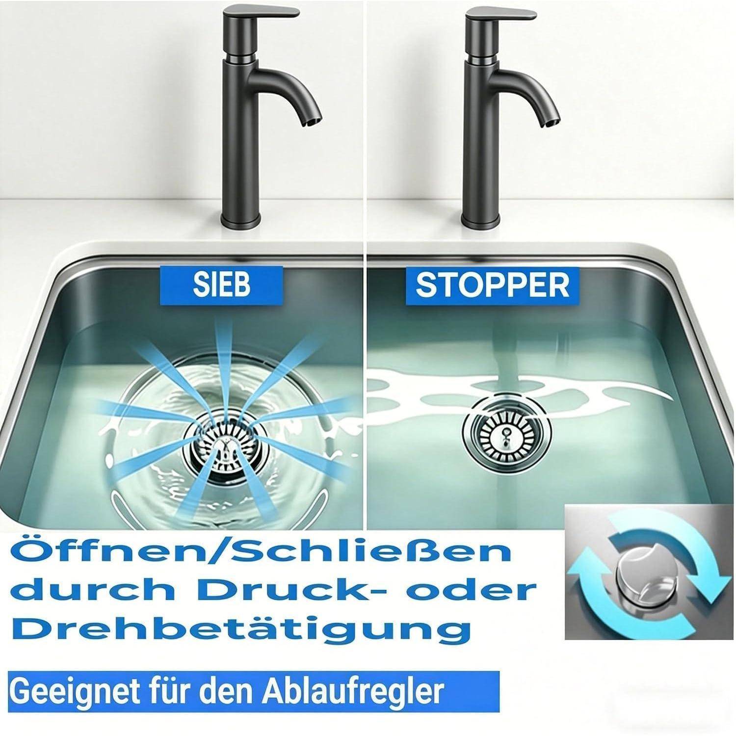 Waschbeckenstöpsel & Stöpsel Waschbecken mit Abflusssieb Ø 82mm, höhenverstellbar aus 304 Edelstahl, 2in1 Wasserhalten & Abfluss für Küchenspül
