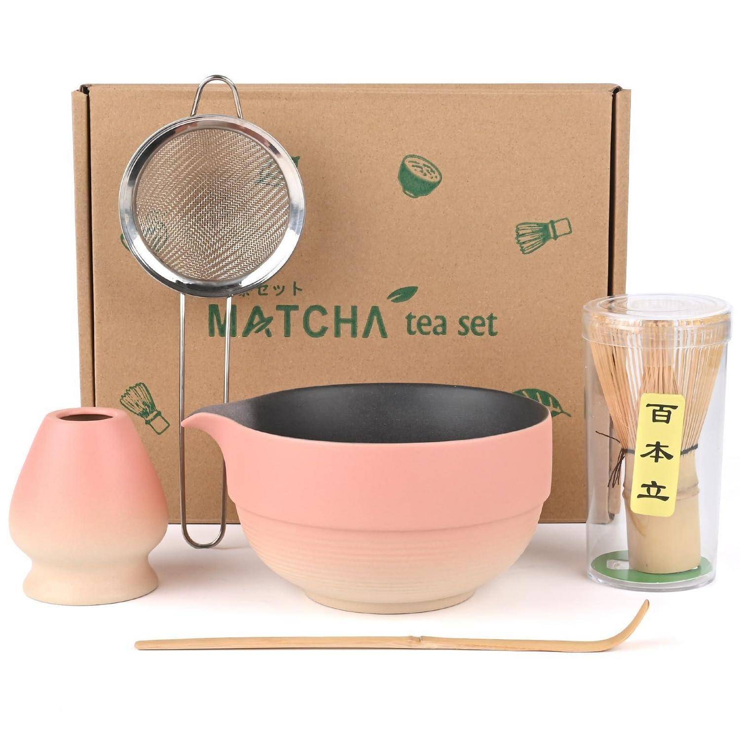 Matcha-Tee-Set mit Schale, Besen, Sieb, Löffel, Tasse und Verpackungsbox
