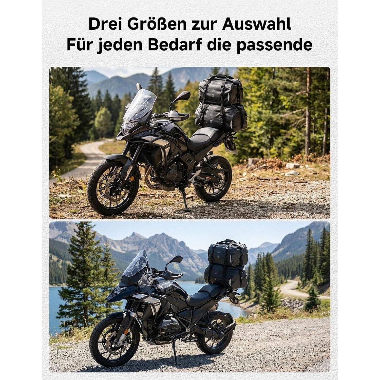 KEMIMOTO Motorrad Hecktasche 25L, IPX6 wasserdichte Motorradtasche Gepäckrolle mit Schnellverschlussgurten, Große Kapazität &amp; Mehrere Fächer, Idea