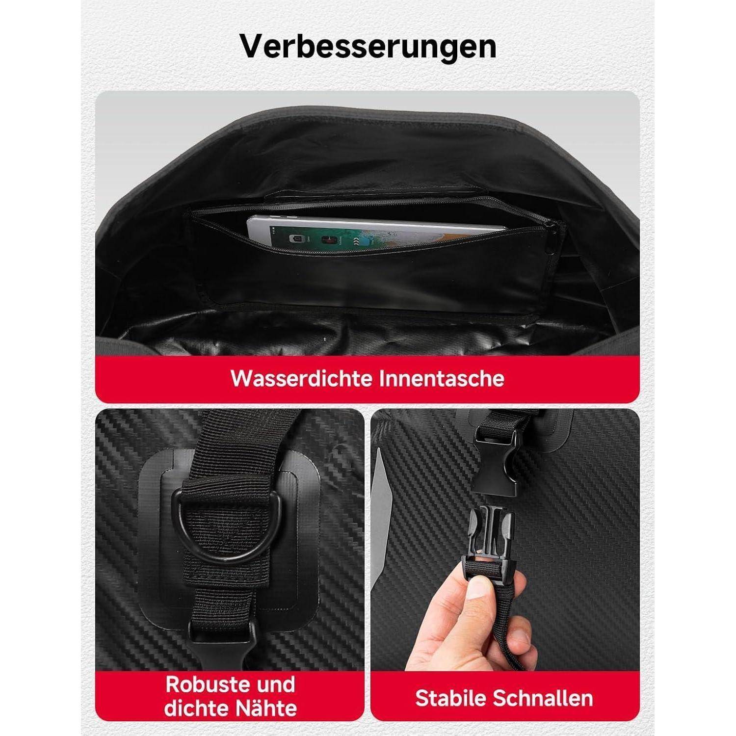 KEMIMOTO Motorrad Hecktasche 25L, IPX6 wasserdichte Motorradtasche Gepäckrolle mit Schnellverschlussgurten, Große Kapazität &amp; Mehrere Fächer, Idea
