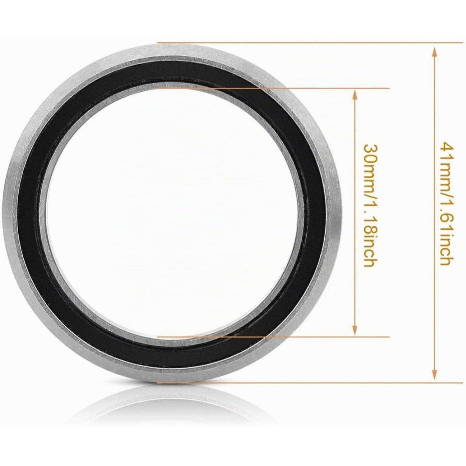 Nahaufnahme eines kreisförmigen Lagers mit Größenbezeichnungen, die einen Außendurchmesser von 41 mm und einen Innendurchmesser von 30 mm zeigen.