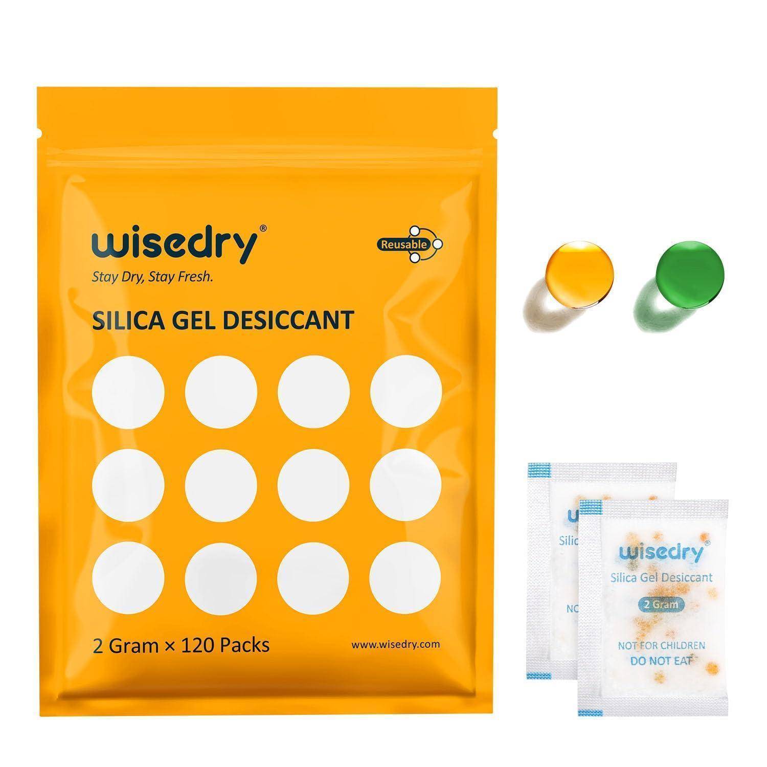 Orange WiseDry Silicagel-Trockenmittelpackung mit der Bezeichnung „2 Gramm x 120 Packungen