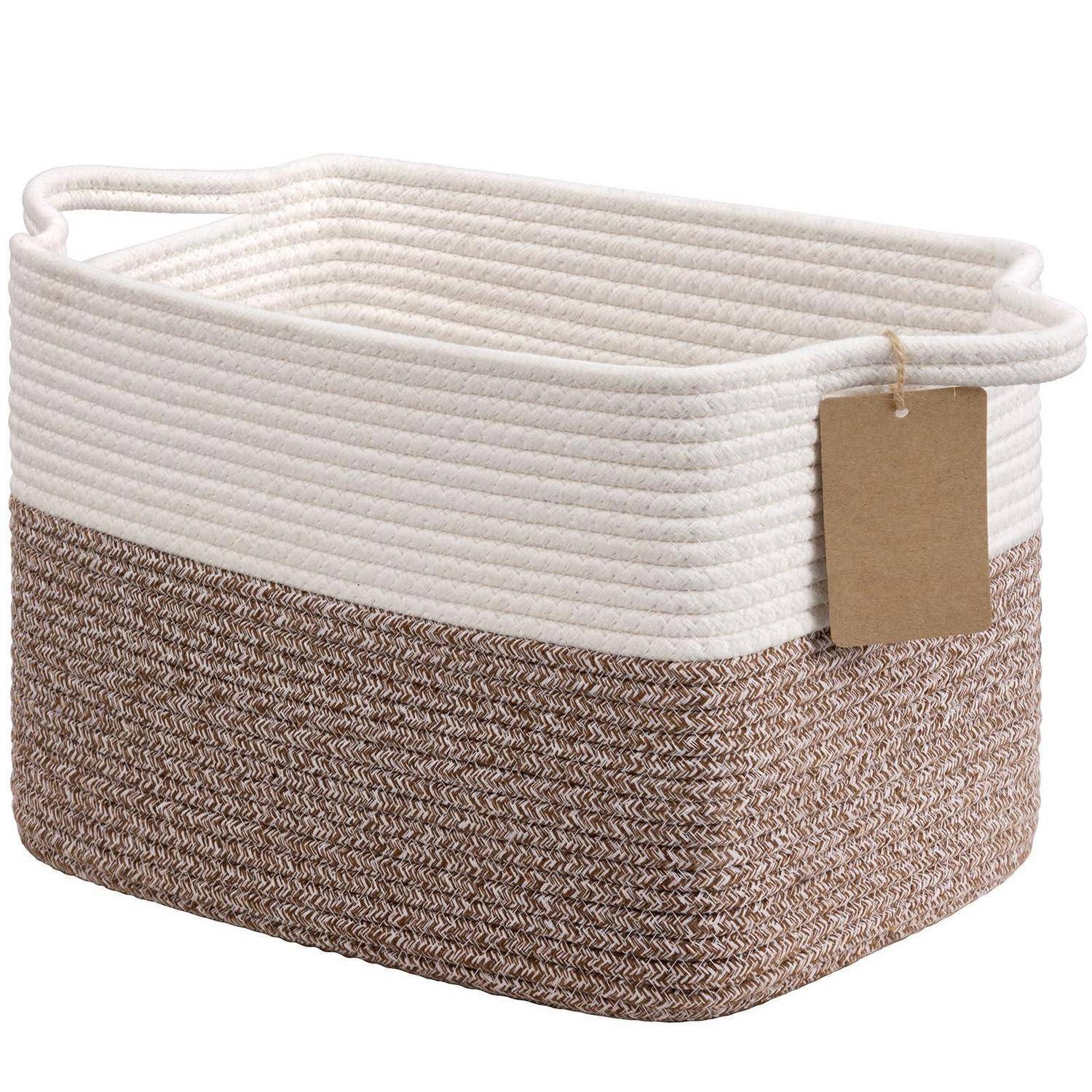 TIMEYARD Geflochtener Aufbewahrungskorb Baumwollseil 33x25x23cm Braun | Vielseitiger Korb für Spielzeug, Bücher und Hundezubehör. Dekorative Aufbew
