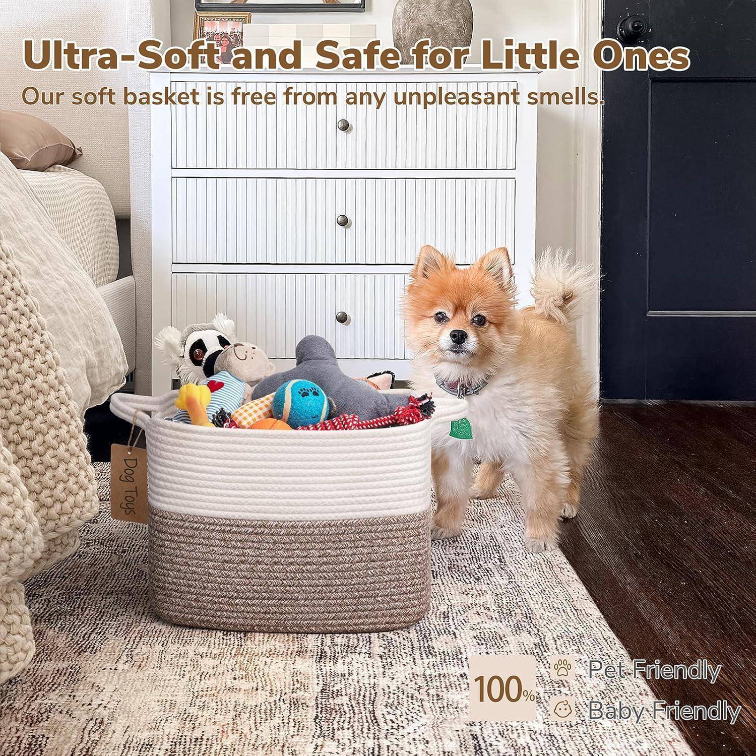 TIMEYARD Geflochtener Aufbewahrungskorb Baumwollseil 33x25x23cm Braun | Vielseitiger Korb für Spielzeug, Bücher und Hundezubehör. Dekorative Aufbew