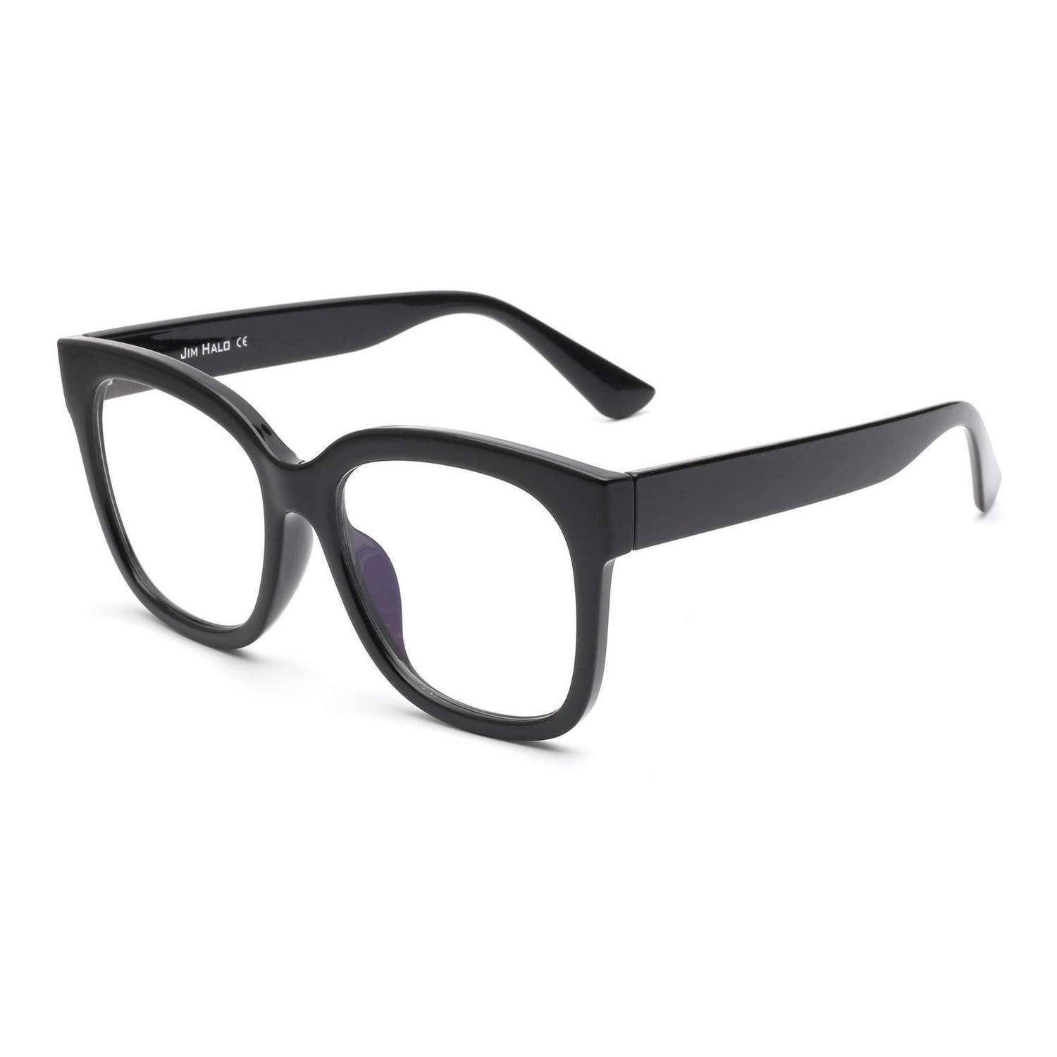 JIM HALO Blaulichtblockerbrille für Damen Übergroße Quadratische Computerbrille Metall-CP-Bügel Schwarz