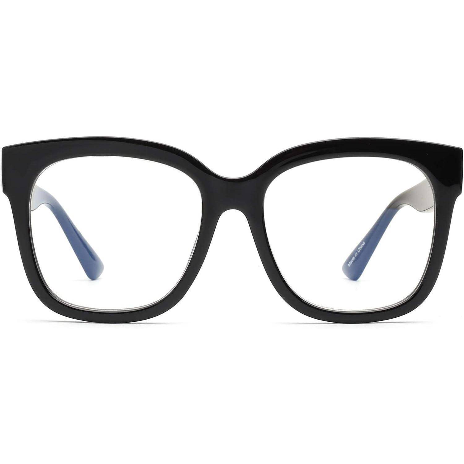 JIM HALO Blaulichtblockerbrille für Damen Übergroße Quadratische Computerbrille Metall-CP-Bügel Schwarz