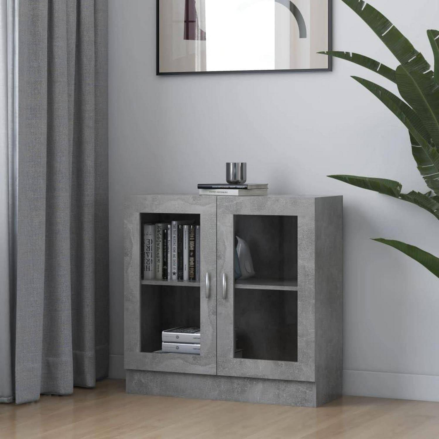Vitrinenschrank Bücherschrank Aktenschrank Büroschrank Vitrine Schrank Bücherregal Sideboard Betongrau 82,5x30,5x80 cm Holzwerkstoff 82.5 x 30.5