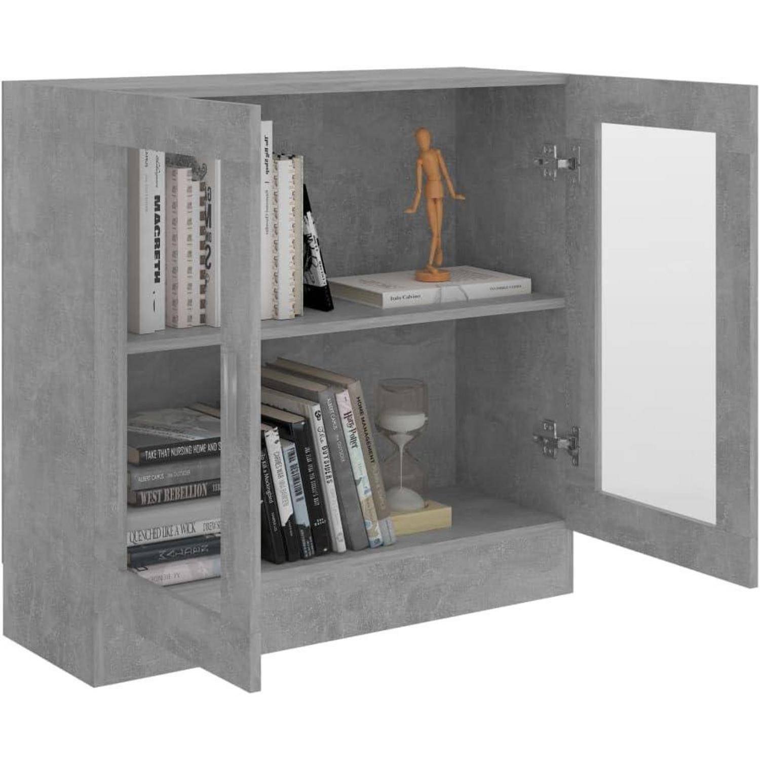 Vitrinenschrank Bücherschrank Aktenschrank Büroschrank Vitrine Schrank Bücherregal Sideboard Betongrau 82,5x30,5x80 cm Holzwerkstoff 82.5 x 30.5