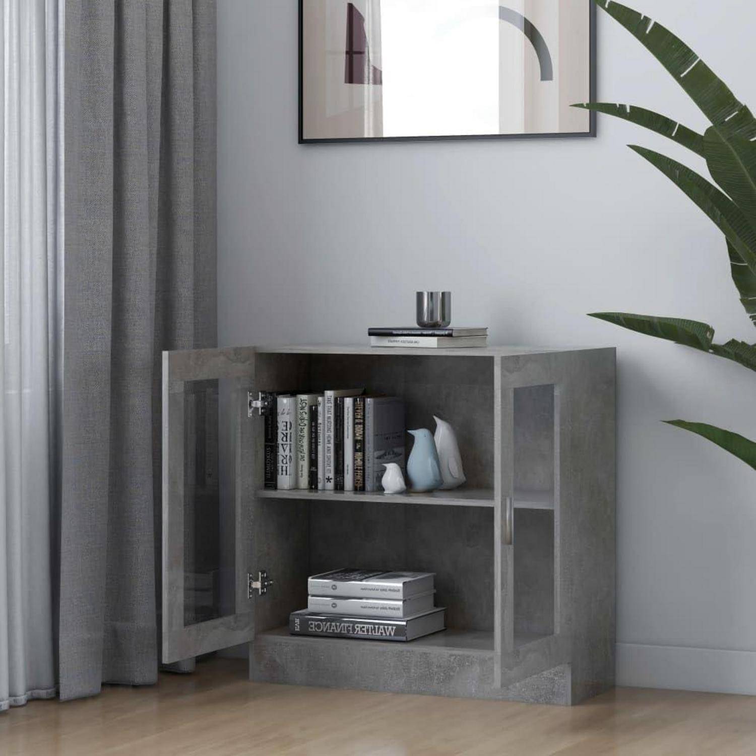 Vitrinenschrank Bücherschrank Aktenschrank Büroschrank Vitrine Schrank Bücherregal Sideboard Betongrau 82,5x30,5x80 cm Holzwerkstoff 82.5 x 30.5