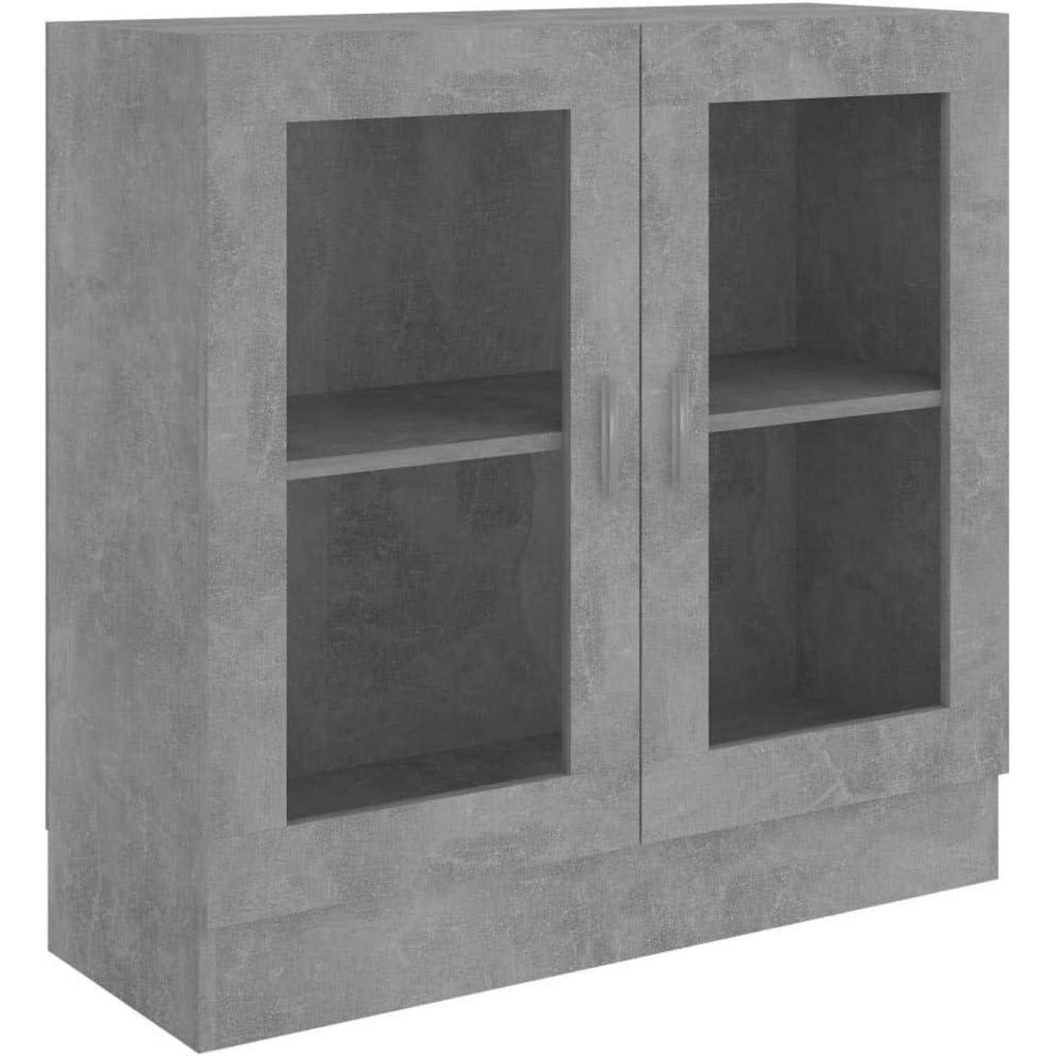 Vitrinenschrank Bücherschrank Aktenschrank Büroschrank Vitrine Schrank Bücherregal Sideboard Betongrau 82,5x30,5x80 cm Holzwerkstoff 82.5 x 30.5