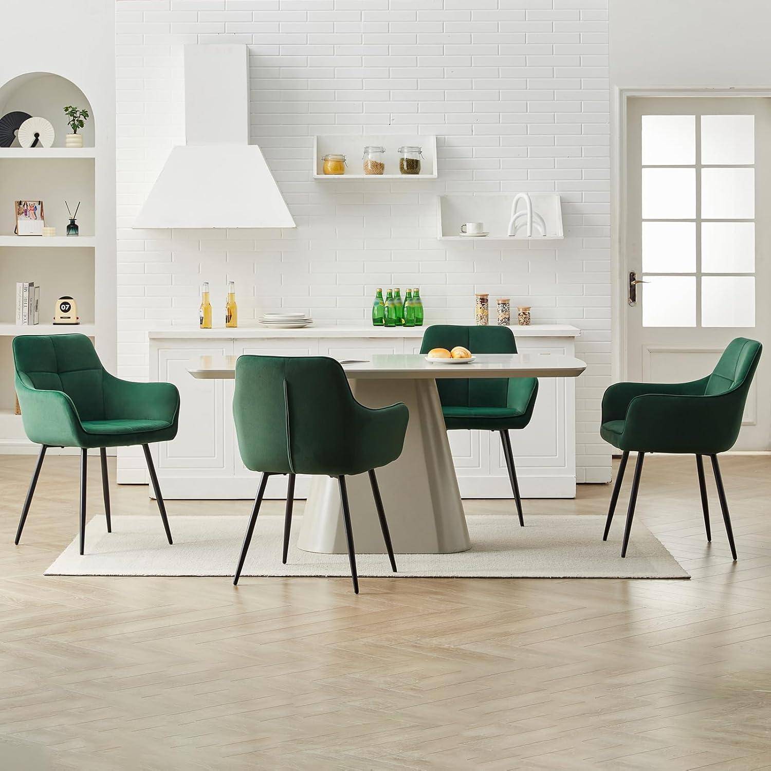 TUKAILAI Esszimmerstühle 4er Set Samtstoff, Küchenstühle Polsterstühle Armlehnstuhl mit Metallbeine, Sessel modern für Küche Esszimmer Wohnzimme