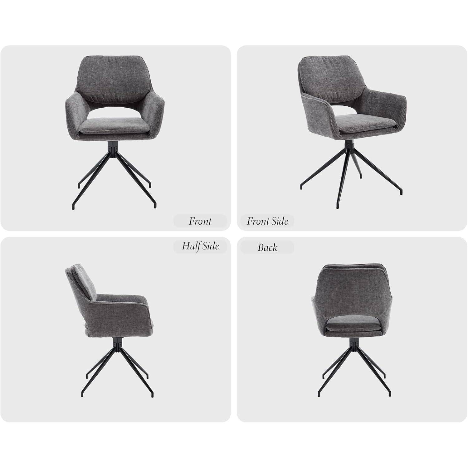 Drehbar Esszimmerstühle 2er Set, Drehstuhl Küchenstuhl Polsterstuhl mit Armlehnen Metallbeine aus Chenille, für Esszimmer Wohnzimmer Küche Schlafz