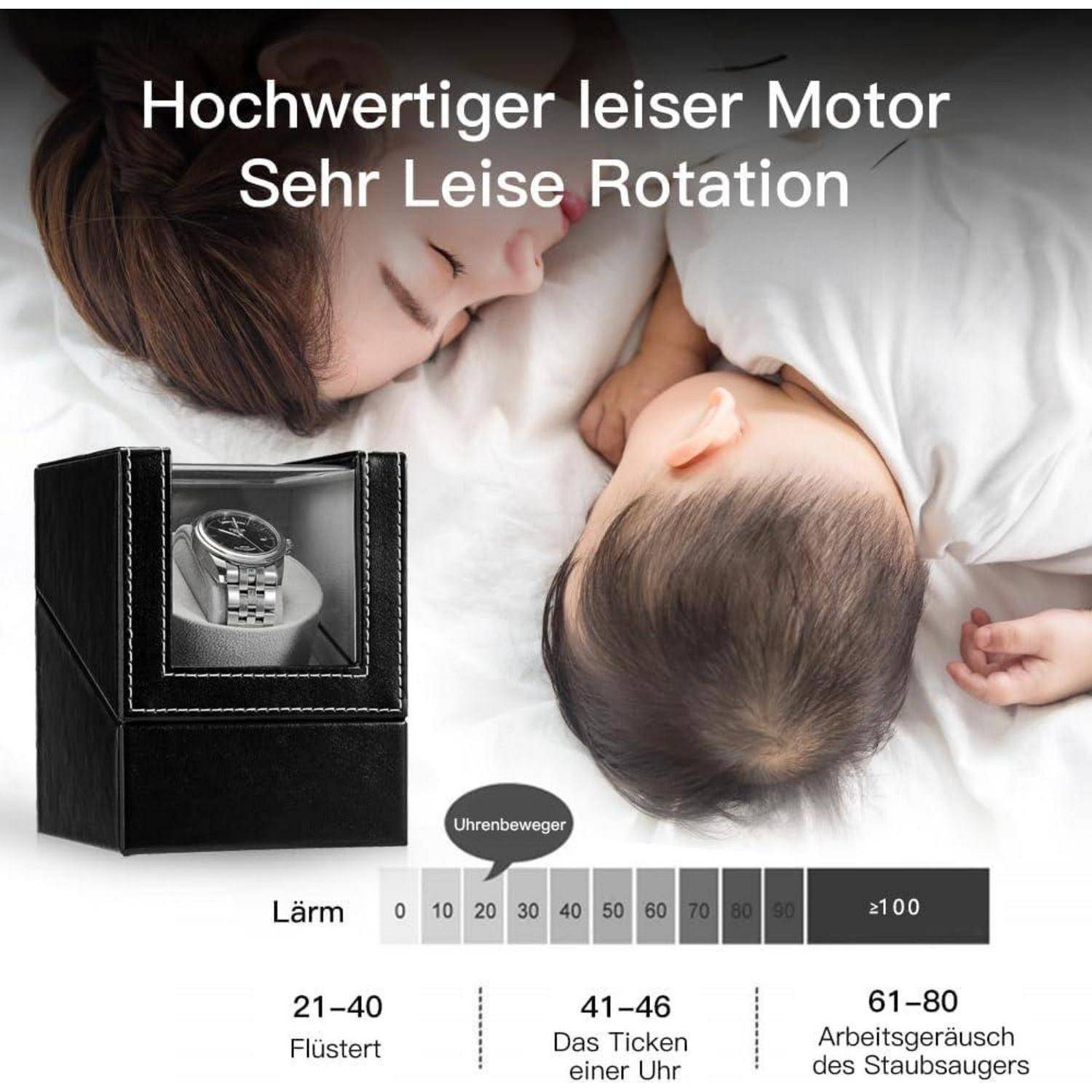 LINGFANSTORE Automatische Uhrenbeweger Box,luxuriöser Single Uhrenbeweger,Uhrengehäuse mit leisem Mabuchi Motor,Batteriebetrieb oder Netzteil PU Led