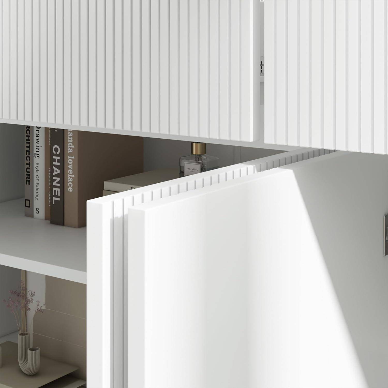 Sideboard weiß, Esszimmerschrank mit 4 Türen und 2 Schubladen, multifunktionaler Aufbewahrungsschrank mit 5 Standbeinen, Stauraumschrank mit Muster