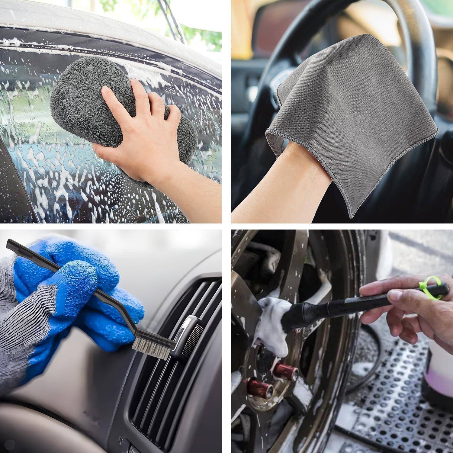 GES Autowasch-Reinigungsset, 12-teiliges Premium-Autoreinigungsset mit Mikrofaser-Handschuh, Handtuch und Bürsten – Komplettes Autopflegeset für