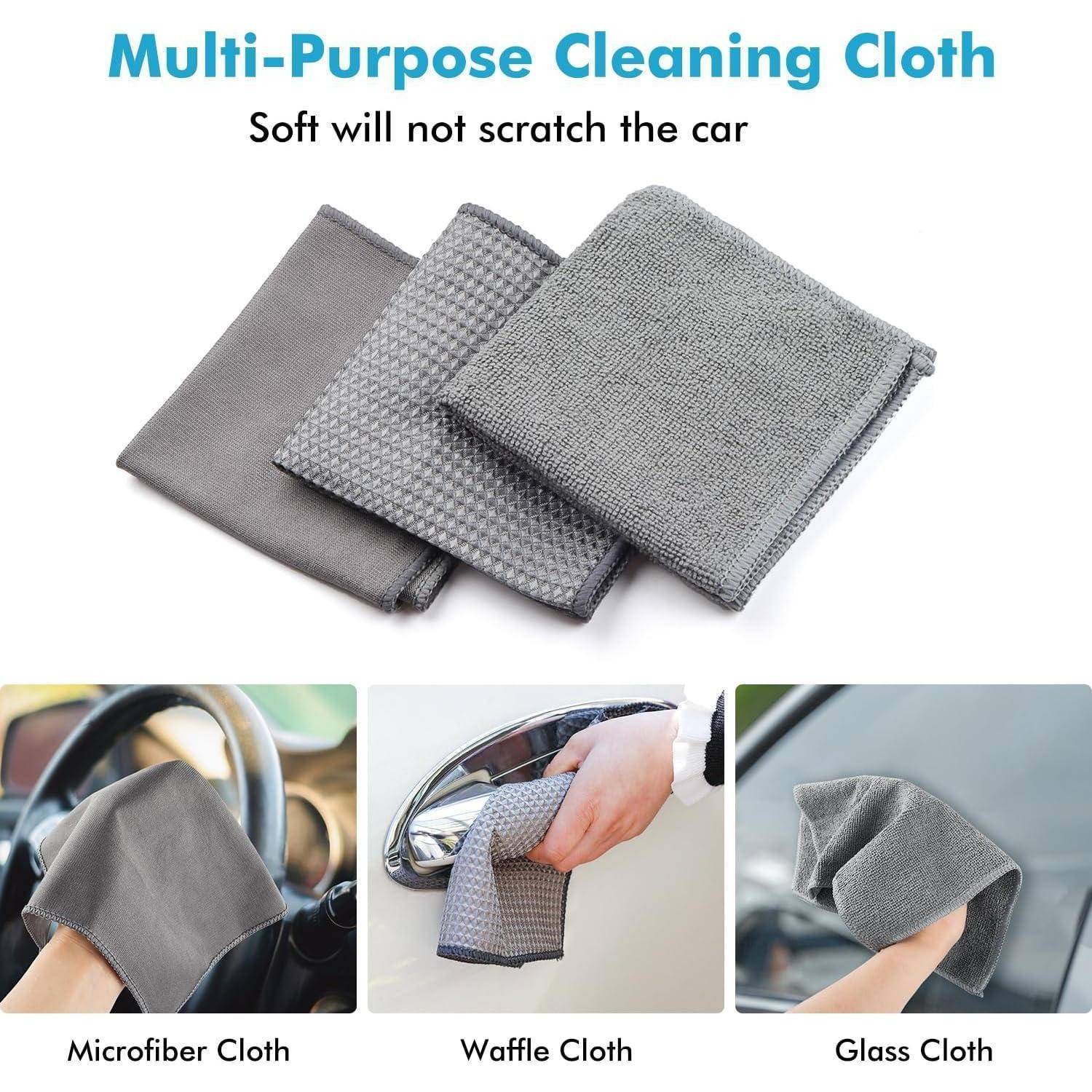 GES Autowasch-Reinigungsset, 12-teiliges Premium-Autoreinigungsset mit Mikrofaser-Handschuh, Handtuch und Bürsten – Komplettes Autopflegeset für