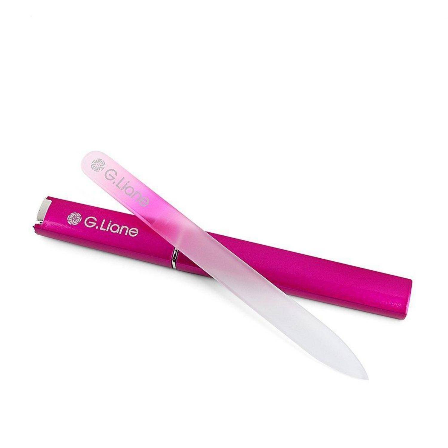Rosa G.Liane Nagelfeile in einem passenden Magenta-Etui auf weißem Hintergrund.
