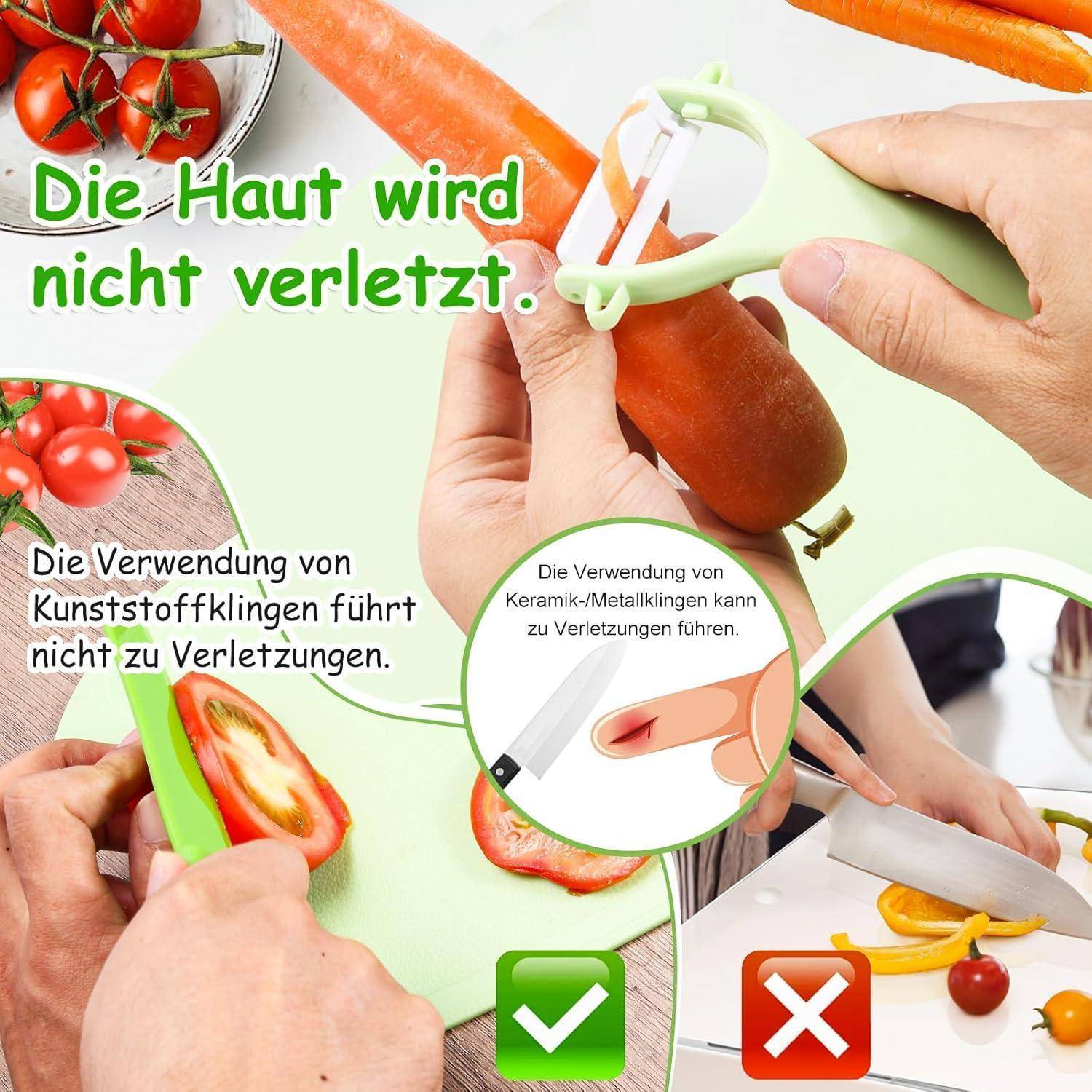 Montessori-Kinder-Schälermesser-Set, 8-teilig. Sicher und verlässlich für Kinder ab 2 Jahren – Lern-, Frühförderungs- und Intelligenztrainingss