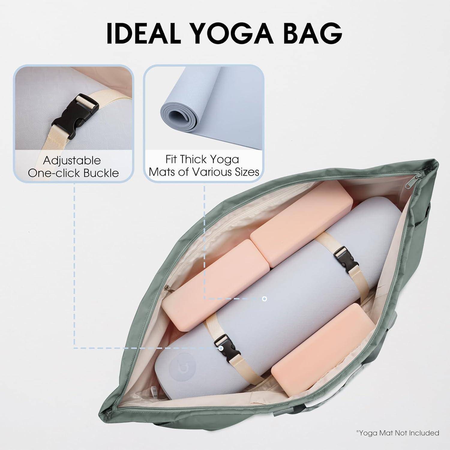 Yogatasche mit verstellbarer Schnallenverschluss und geeignet für dicke Yogamatten in verschiedenen Größen; Matte nicht im Lieferumfang enthalten.