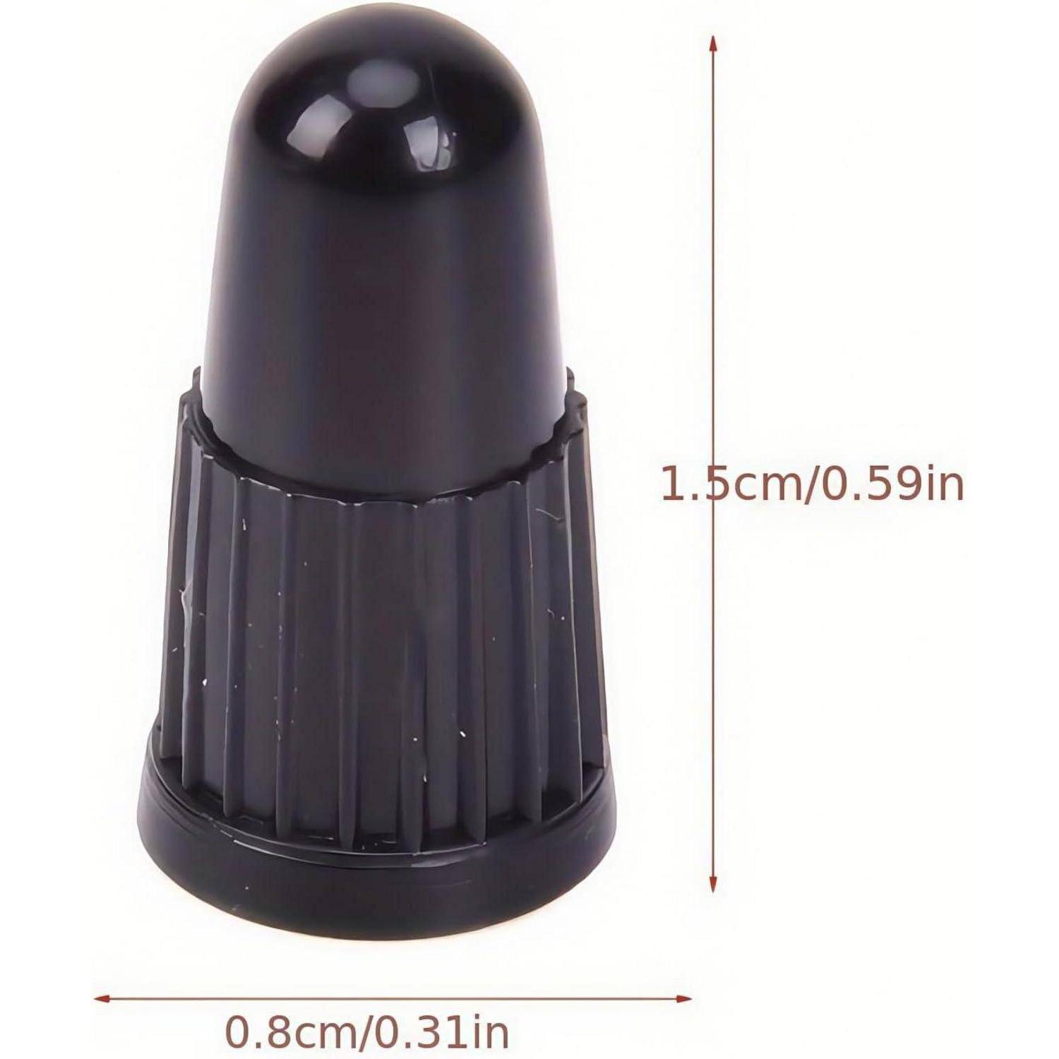 Schwarze Kunststoffkappe in Kapselform mit Größenangaben: 1,5 cm hoch und 0,8 cm breit.