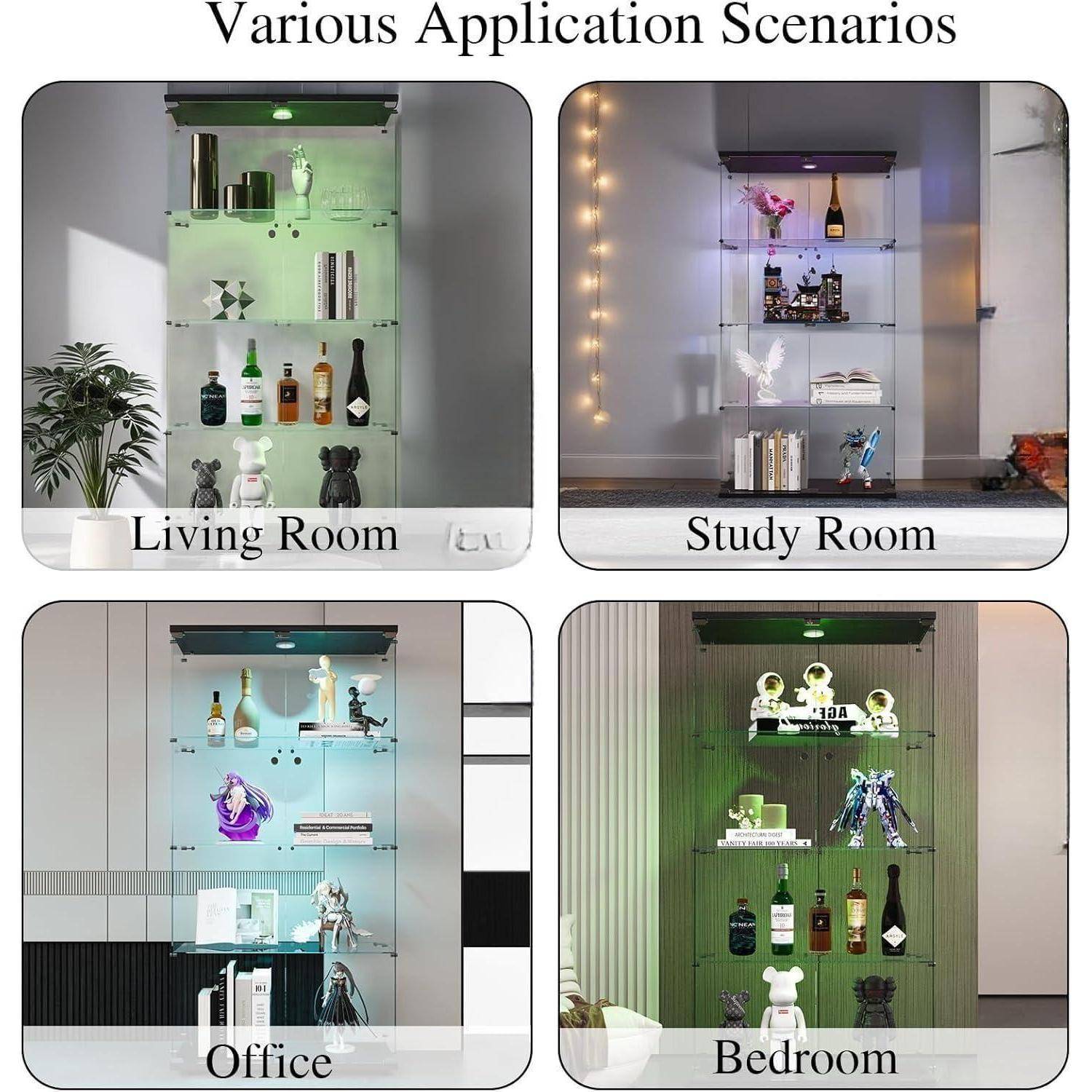 Glasvitrine mit Led Beleuchtung, Glas vitrinenschrank mit 2 Tür und 4 Lagen Sammlervitrine Glasvitrine Standvitrine für Wohnzimmer Büro Sammlerstü