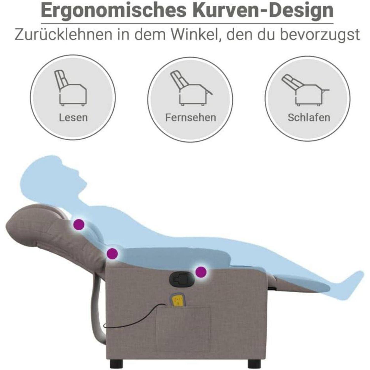 vidaXL Massagesessel ohne Netzadapter, Sessel Verstellbare Rückenlehne Fußteil, Fernsehsessel Relaxsessel mit Liegefunktion, Liegesessel Polstersess