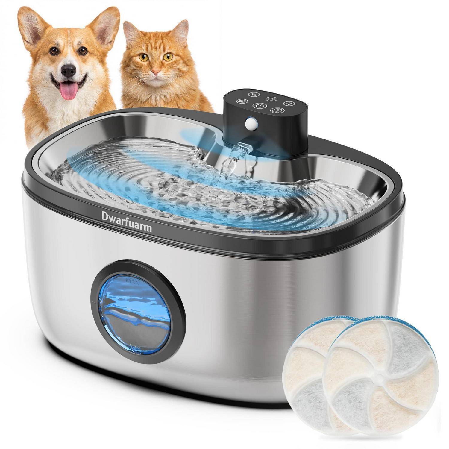 Trinkbrunnen für Hunde,Katzen Trinkbrunnen,Trinkbrunnen für Katze Kabellos | Edelstahl, 5L, Kabellos, 4000mAh Akku, Drei Betriebsmodi, Abnehmbare Wa