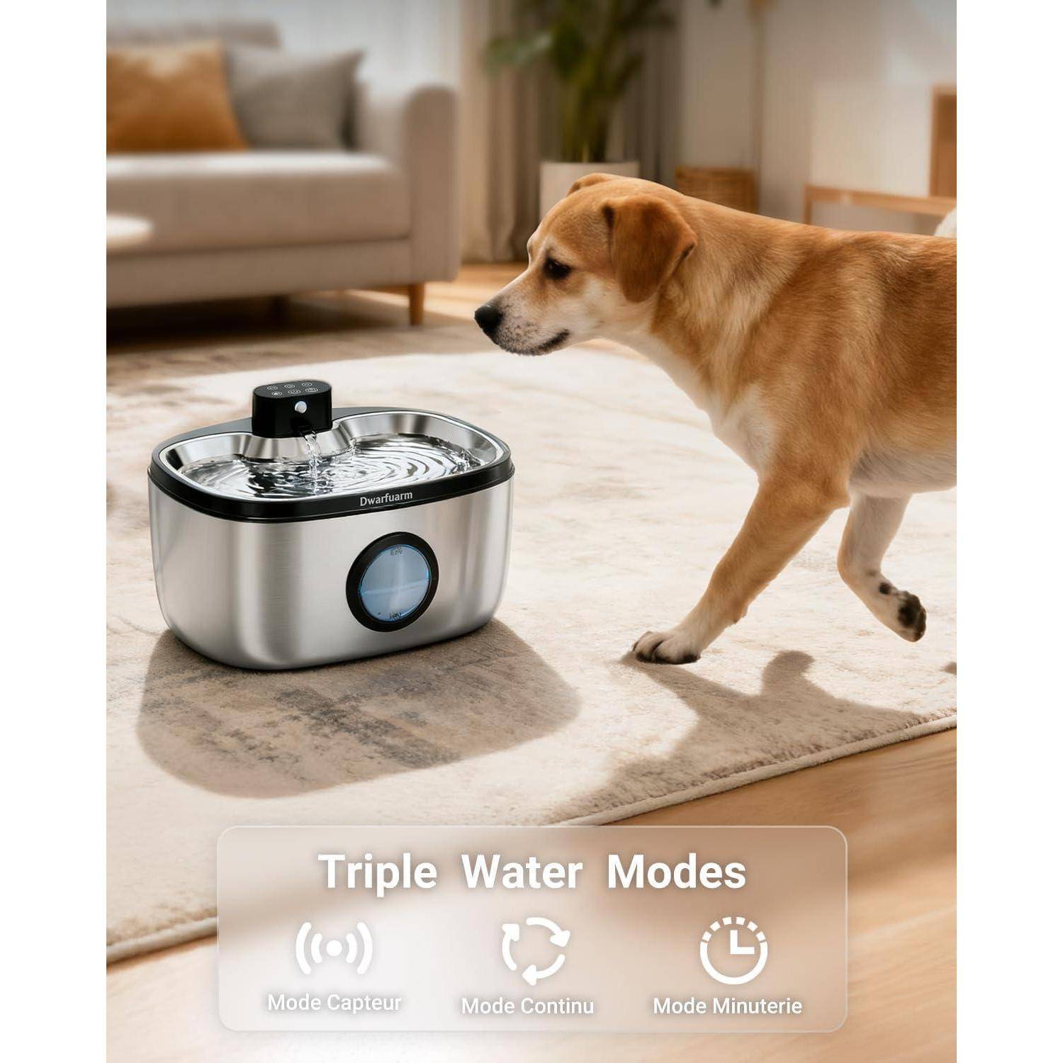 Trinkbrunnen für Hunde,Katzen Trinkbrunnen,Trinkbrunnen für Katze Kabellos | Edelstahl, 5L, Kabellos, 4000mAh Akku, Drei Betriebsmodi, Abnehmbare Wa