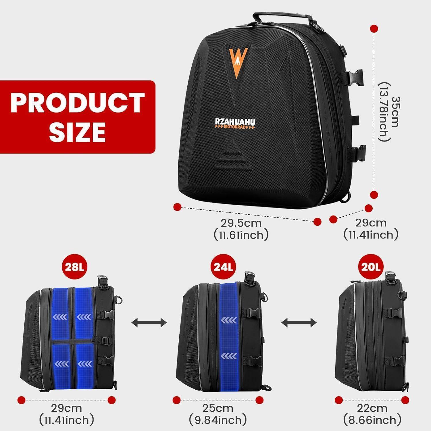 UBORSE Motorrad Hecktasche Wasserdicht Sozius Gepäcktasche Hecktasche Motorrad mit Erweiterbare Kapazität 20L-28L Hartschalen Motorräder Rucksack