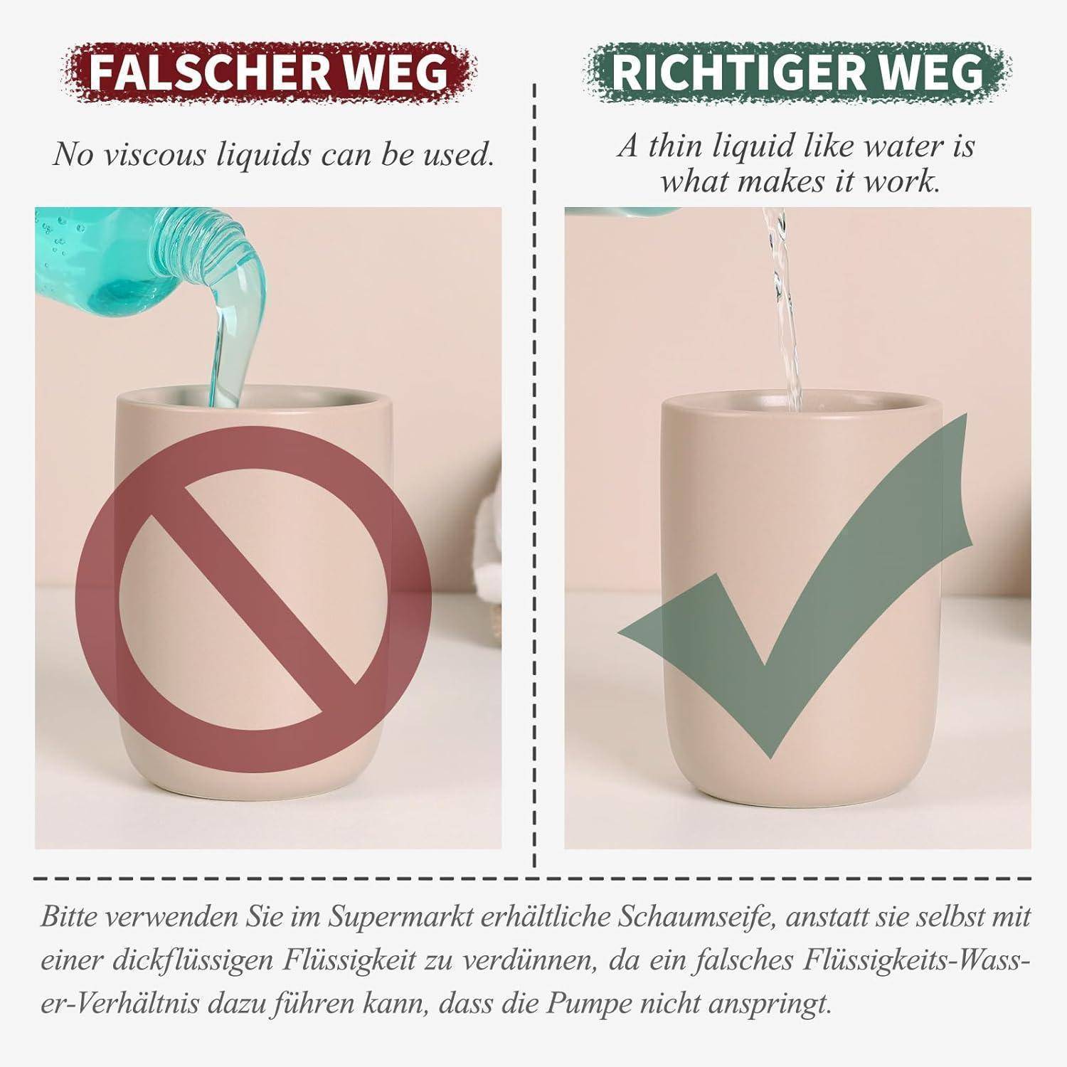 Nebeneinander-Anleitung zur Verdünnung von Handseife: Die „falsche Methode