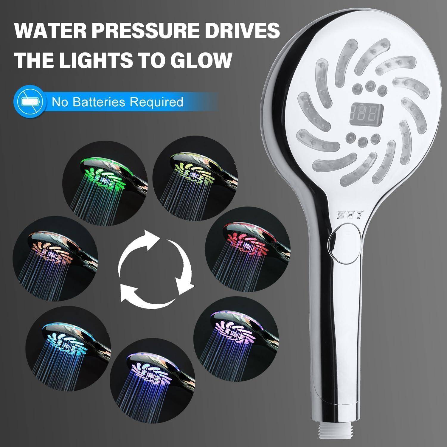 Duschkopf mit Temperaturanzeige, Duschkopf LED Temperatur, 3 Duschmodi Duschkopf mit Beleuchtung, LED Handbrause 7 Farben ändern sich Automatisch
