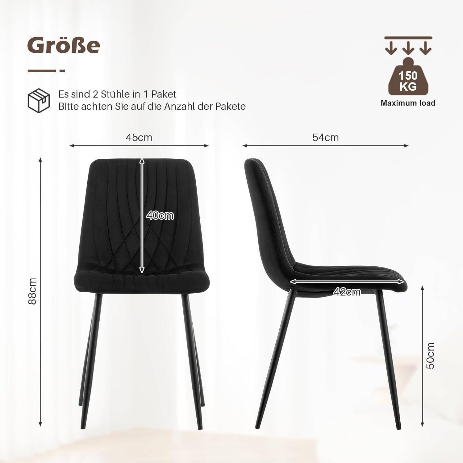 TUKAILAI Esszimmerstühle 2er-Set Samt, Ergonomischer Küchenstuhl Polsterstuhl mit Hoher Rückenlehne Metallbeine, Tragkraft 150kg, Moderne Gepolster