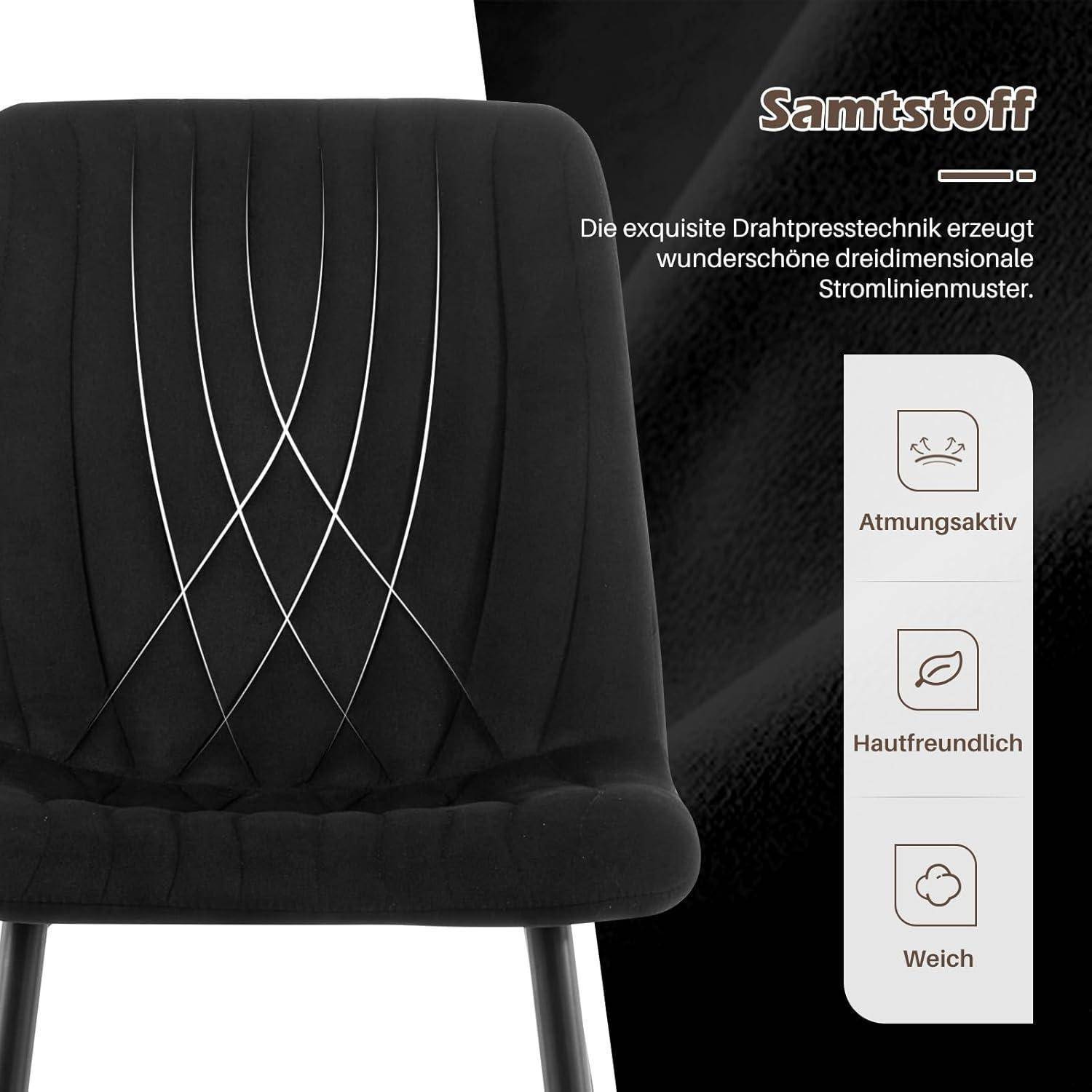 TUKAILAI Esszimmerstühle 2er-Set Samt, Ergonomischer Küchenstuhl Polsterstuhl mit Hoher Rückenlehne Metallbeine, Tragkraft 150kg, Moderne Gepolster
