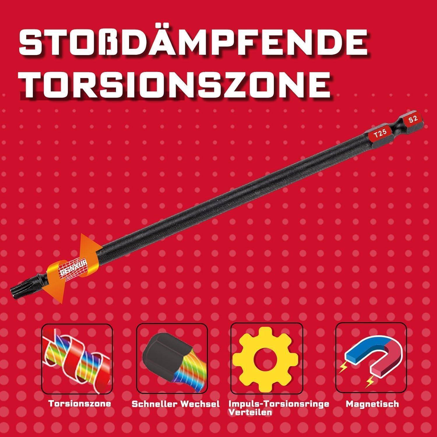 GEINXURN 10 Stück T25 Schlagfester Schrauberbitsatz 150mm Länge Stark Magnetisch #25 Torx Schrauber bit 1/4 zoll Sechskantschaft Antriebsbits, S2 Le