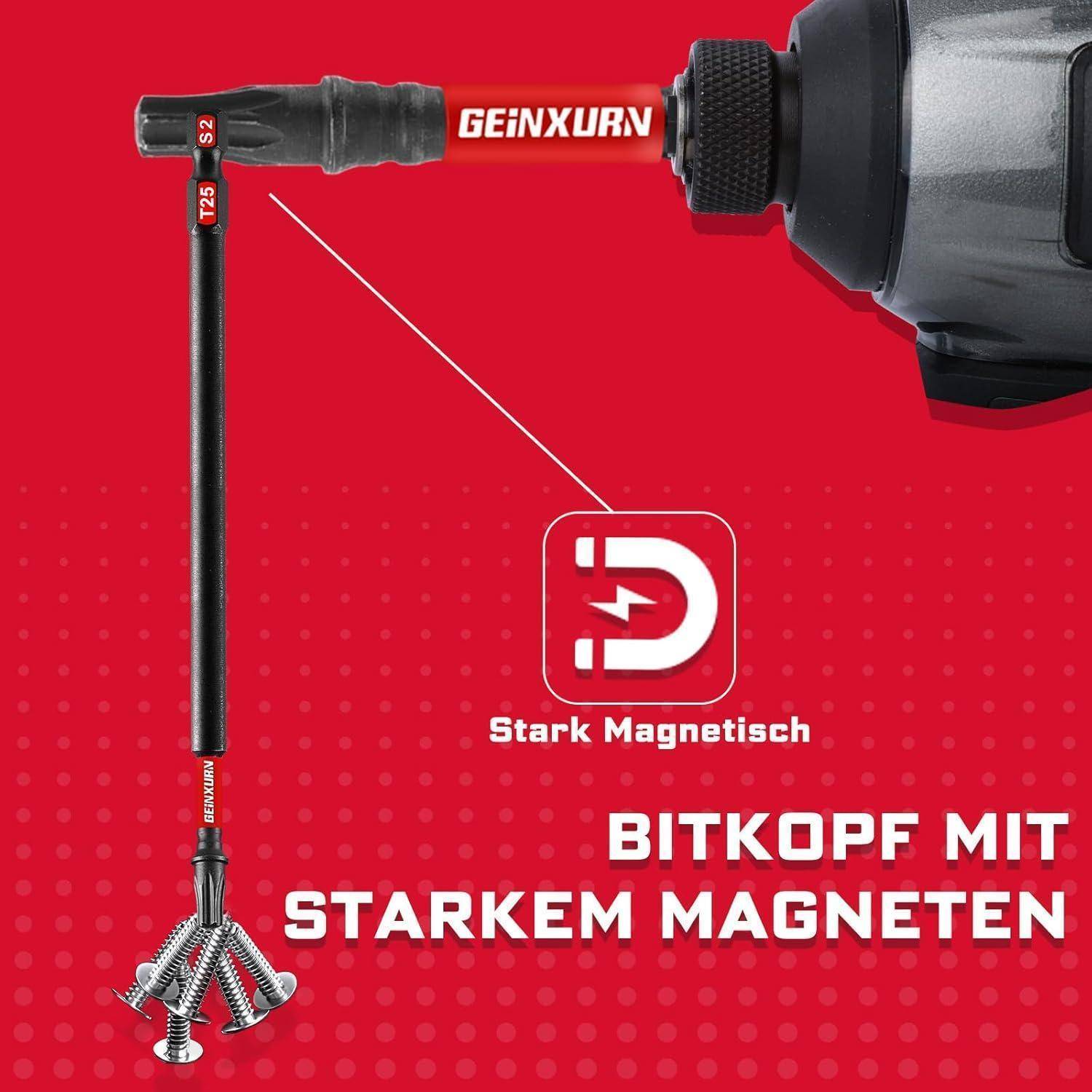 GEINXURN 10 Stück T25 Schlagfester Schrauberbitsatz 150mm Länge Stark Magnetisch #25 Torx Schrauber bit 1/4 zoll Sechskantschaft Antriebsbits, S2 Le