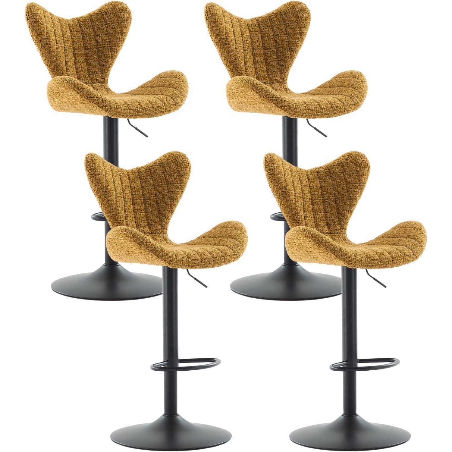 Moderne Barhocker 4er Set, Höhenverstellbar 360°Drehbar Barstühle Küchenstühle mit Stepp-Rückenlehne aus Chenille, Bar Stool für Theke Küche B