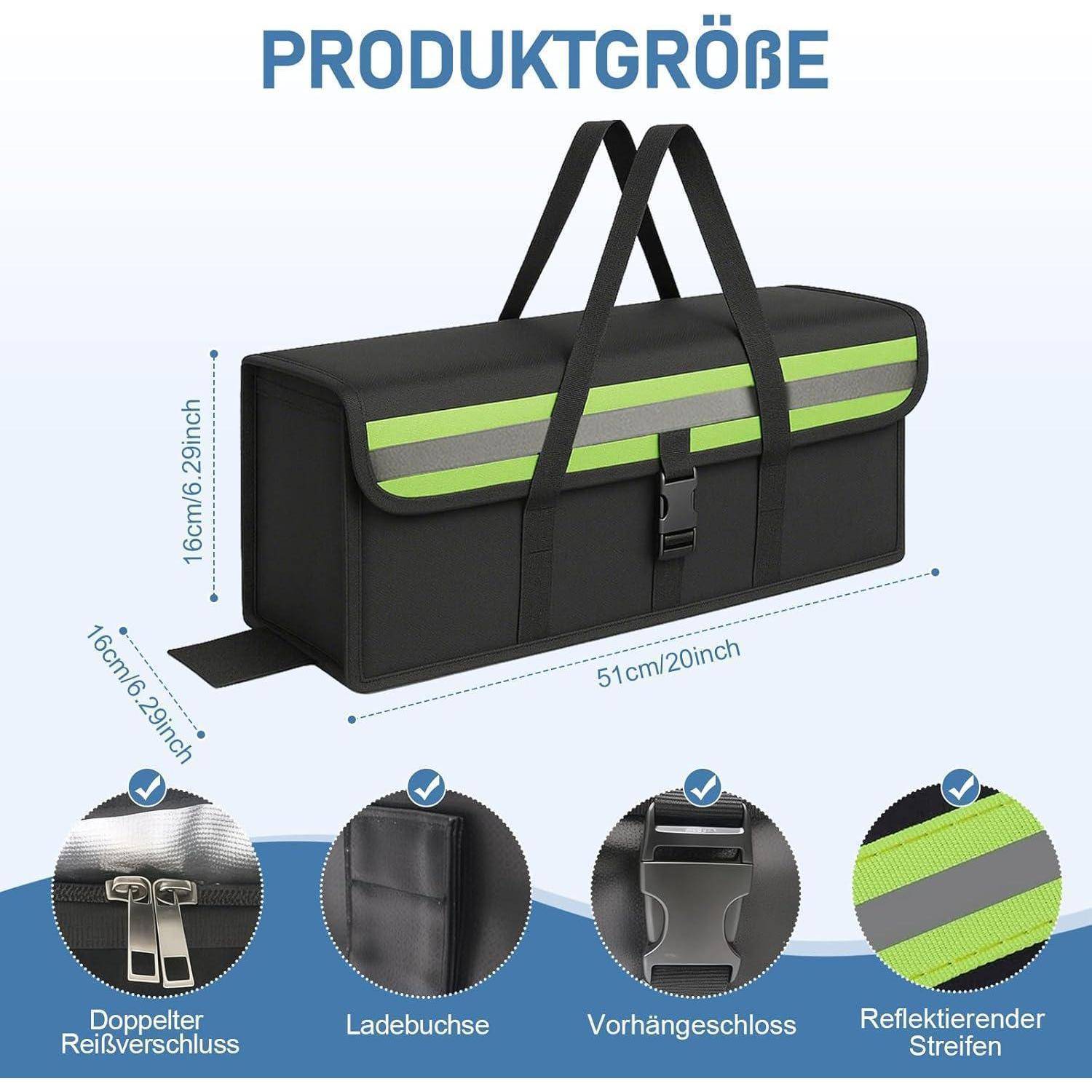 Ebike Akkutasche, Feuerfeste Akkutasche bis 2300 °C, 8 Schichten Brandschutzbox, Wasserdicht Explosionssicher Lipo-Sichere Tasche, zum Laden