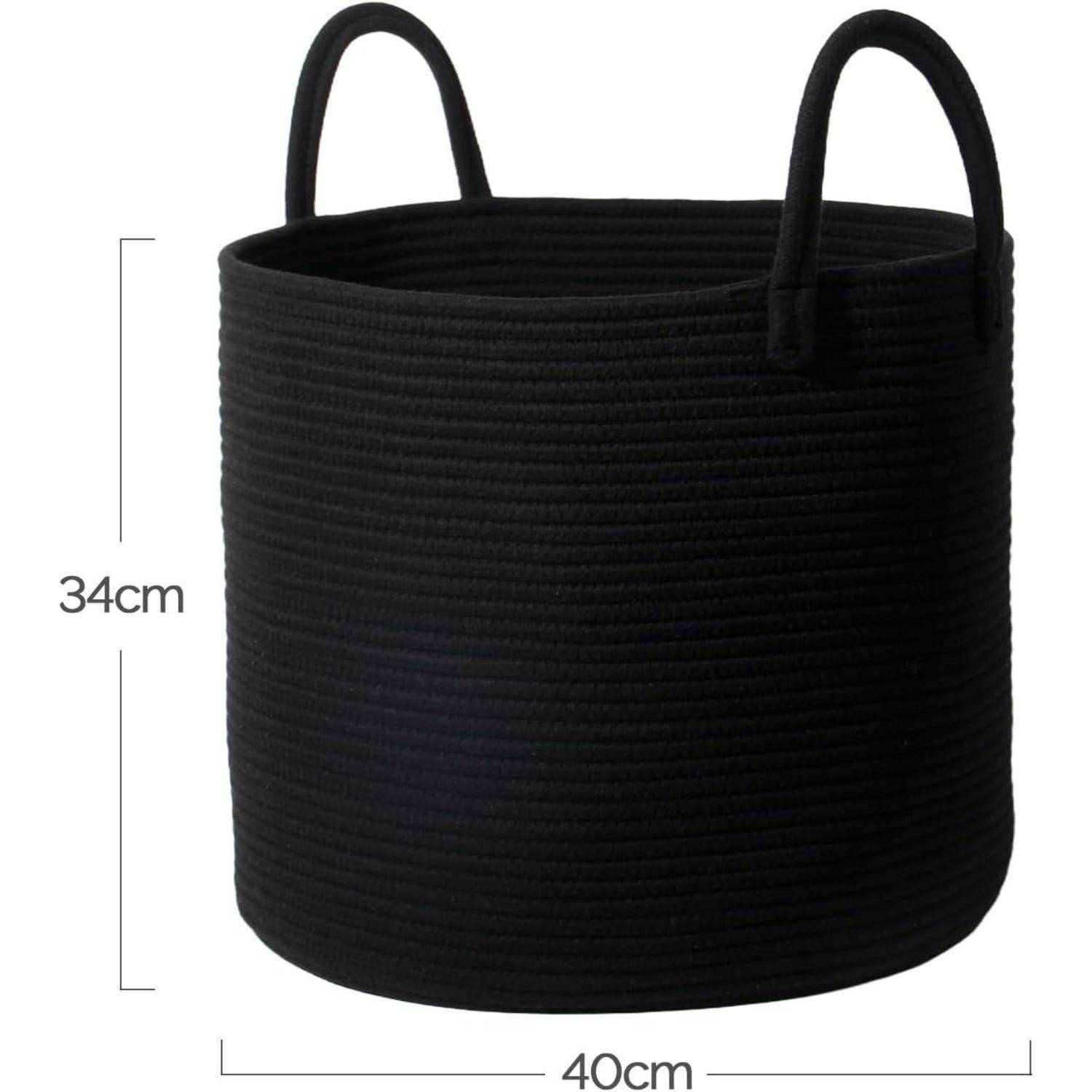 SYLANDO D40*H34cm Waschekorb aus Baumwolle mit Griffen, Aufbewahrungskorb Geflochten, Laundry Baskets, Korb Aufbewahrung für decken, spielzeug