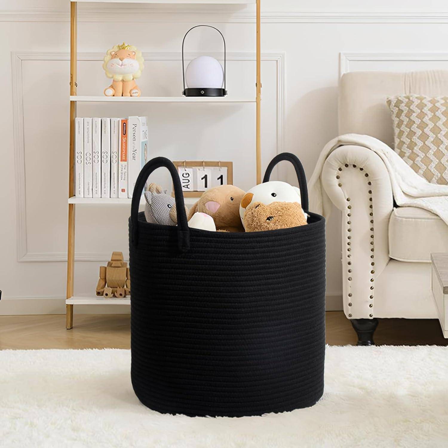 SYLANDO D40*H34cm Waschekorb aus Baumwolle mit Griffen, Aufbewahrungskorb Geflochten, Laundry Baskets, Korb Aufbewahrung für decken, spielzeug