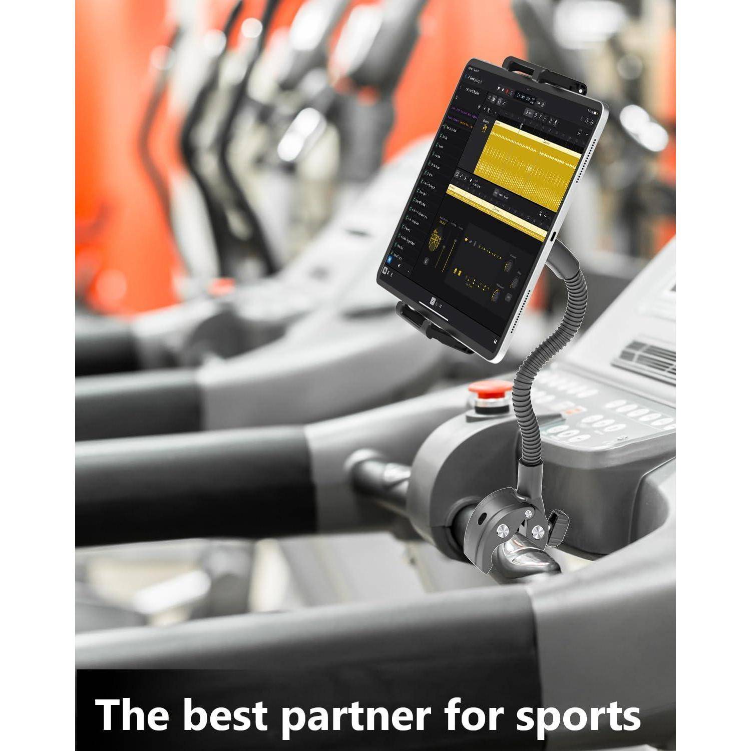 Aluminium Laufband Tablet Halterung Schwanenhals [Bis zu 15.6 Zoll], 360° Einstellbare Heimtrainer Tablet Halter für 6.1-15,6 Zoll Handy &amp; Tablet,