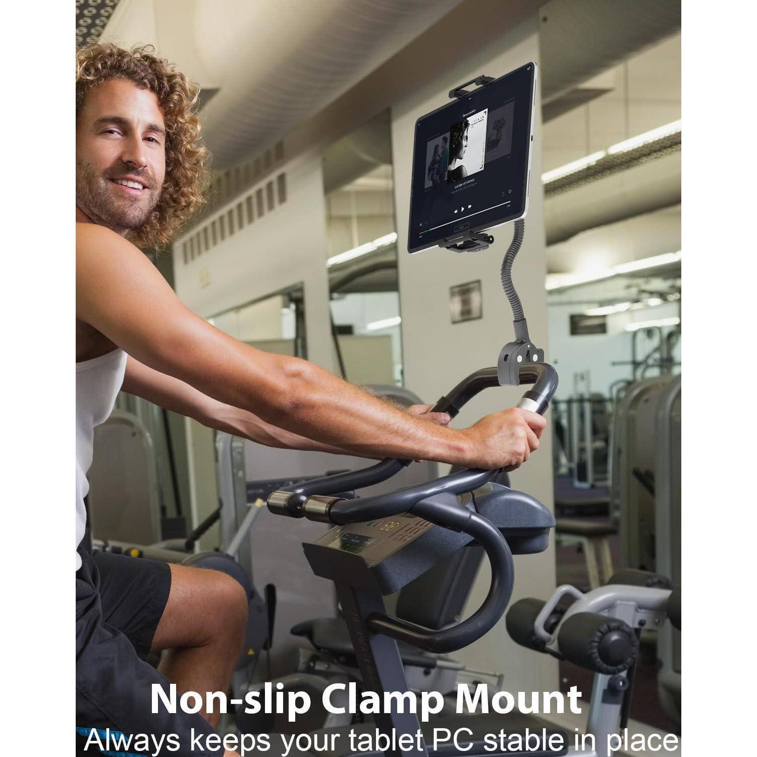 Aluminium Laufband Tablet Halterung Schwanenhals [Bis zu 15.6 Zoll], 360° Einstellbare Heimtrainer Tablet Halter für 6.1-15,6 Zoll Handy &amp; Tablet,