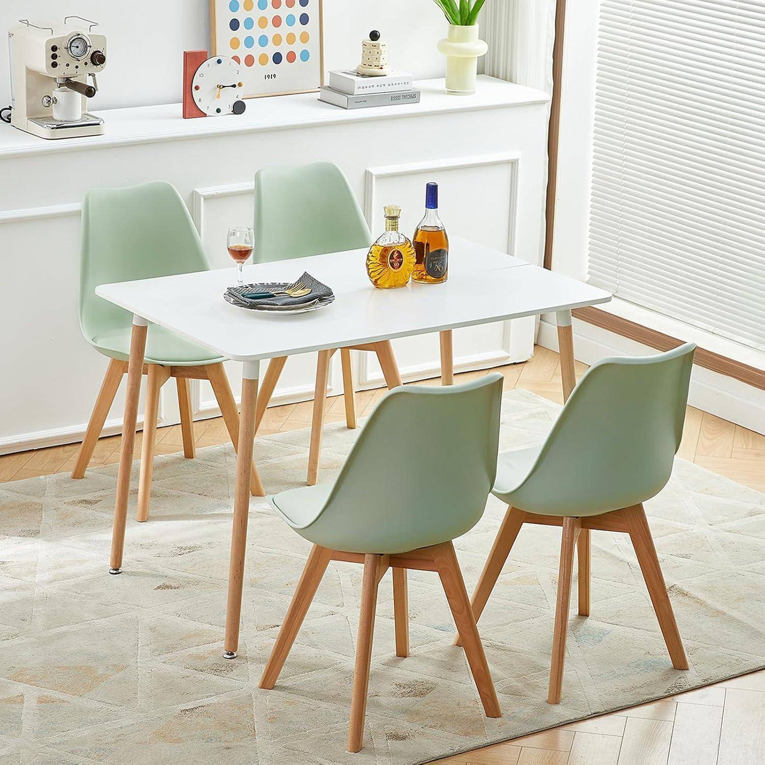EGGREE 4er Set Esszimmerstuhl Skandinavischer SGS Geprüfter, Design Küchenstuhl Essstühle mit Polsterstuhl et Massivholz Buche Bein, Eiscreme-Grün