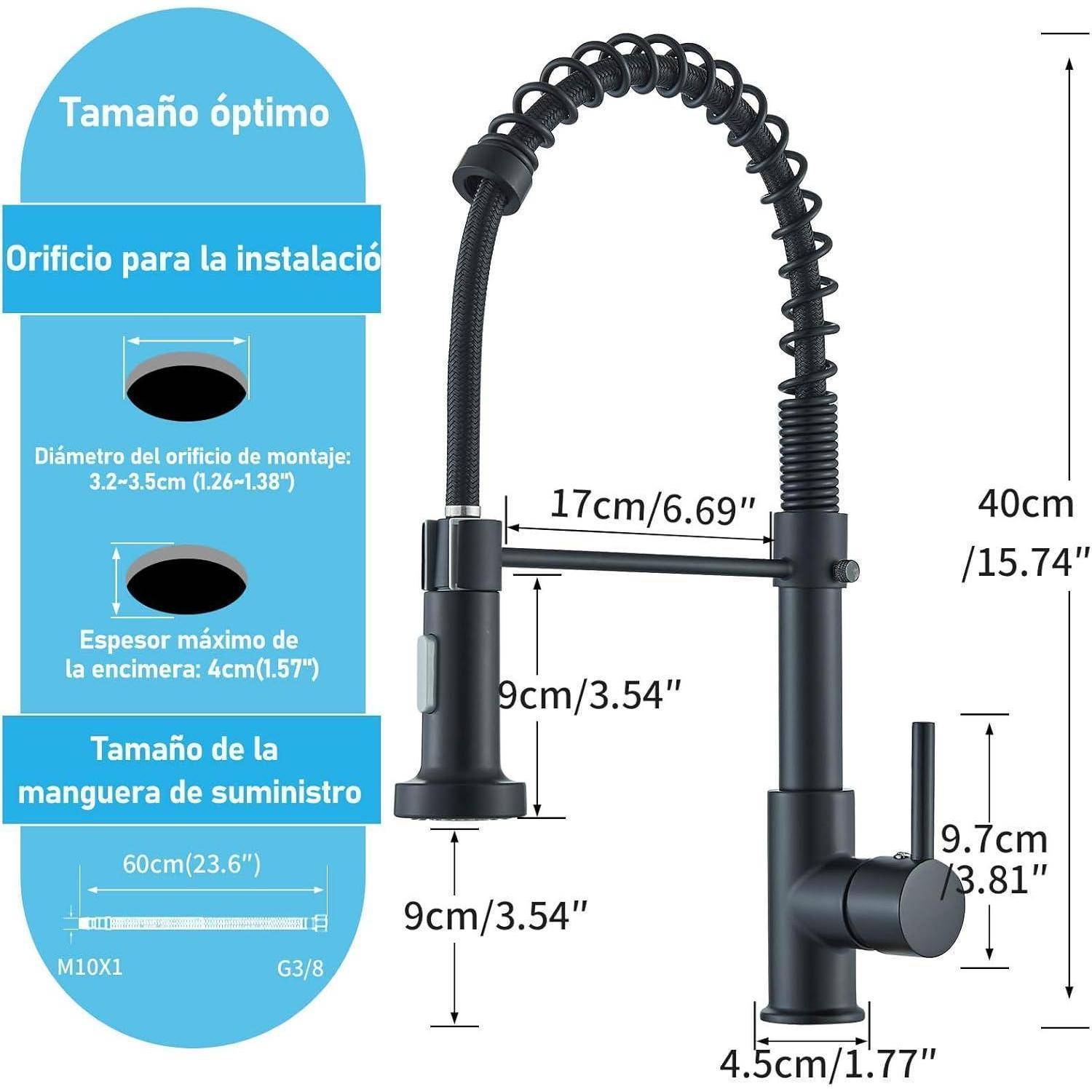 JUNSOTOOR Küchenarmatur mit Spiralfeder, Hochdruck Armatur mit Ausziehbar Brause & Hoher Bogen, 360° Drehbar Edelstahl Spültischarmatur, 2 Sprühfu